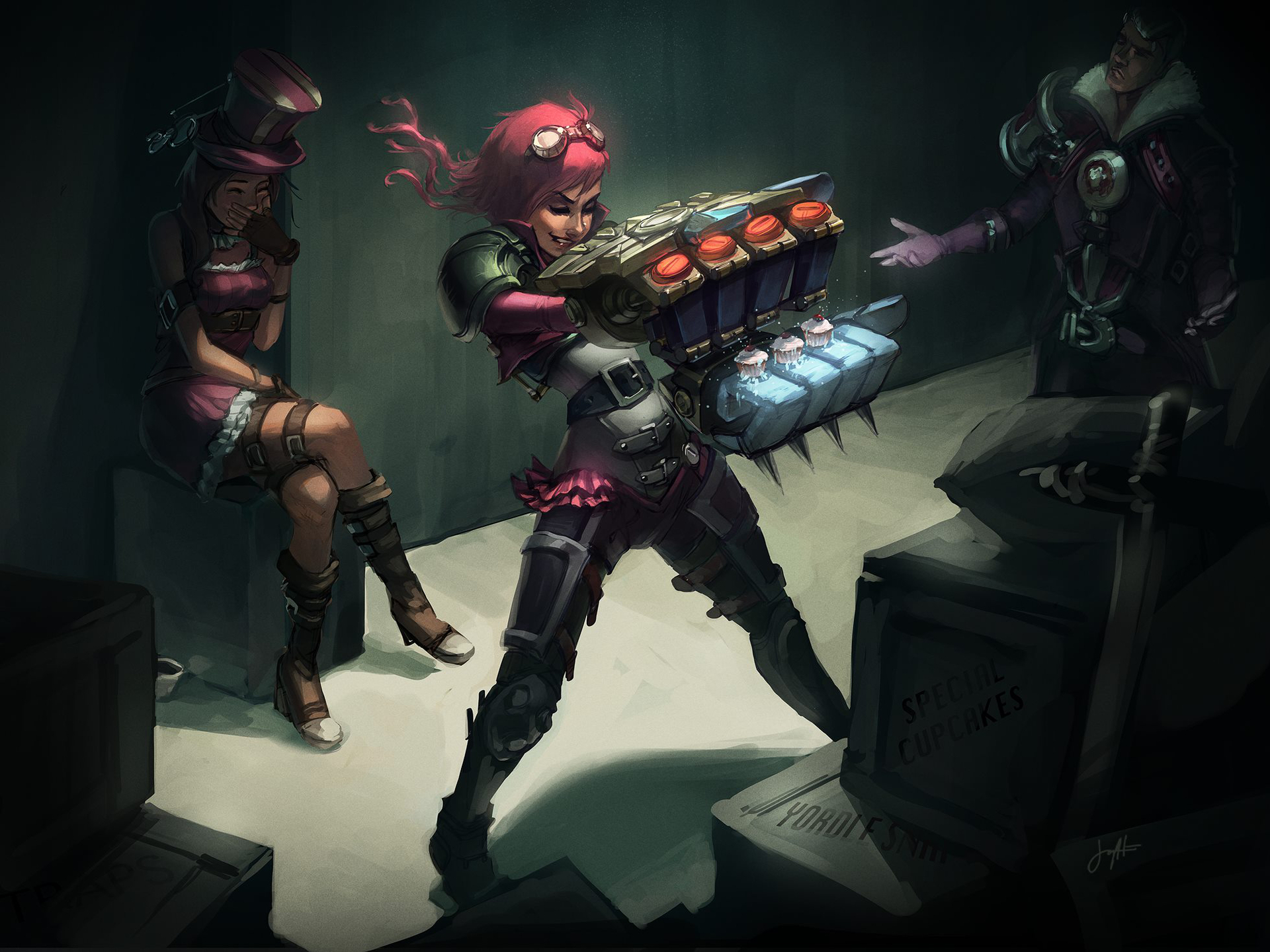 Vi and Caitlyn from League of Legends with Jinx HD Wallpaper