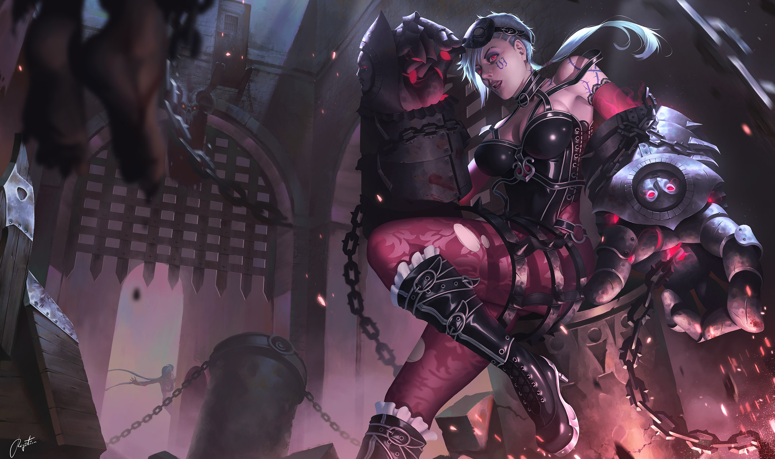 Vi from League of Legends in a prison setting HD Wallpaper