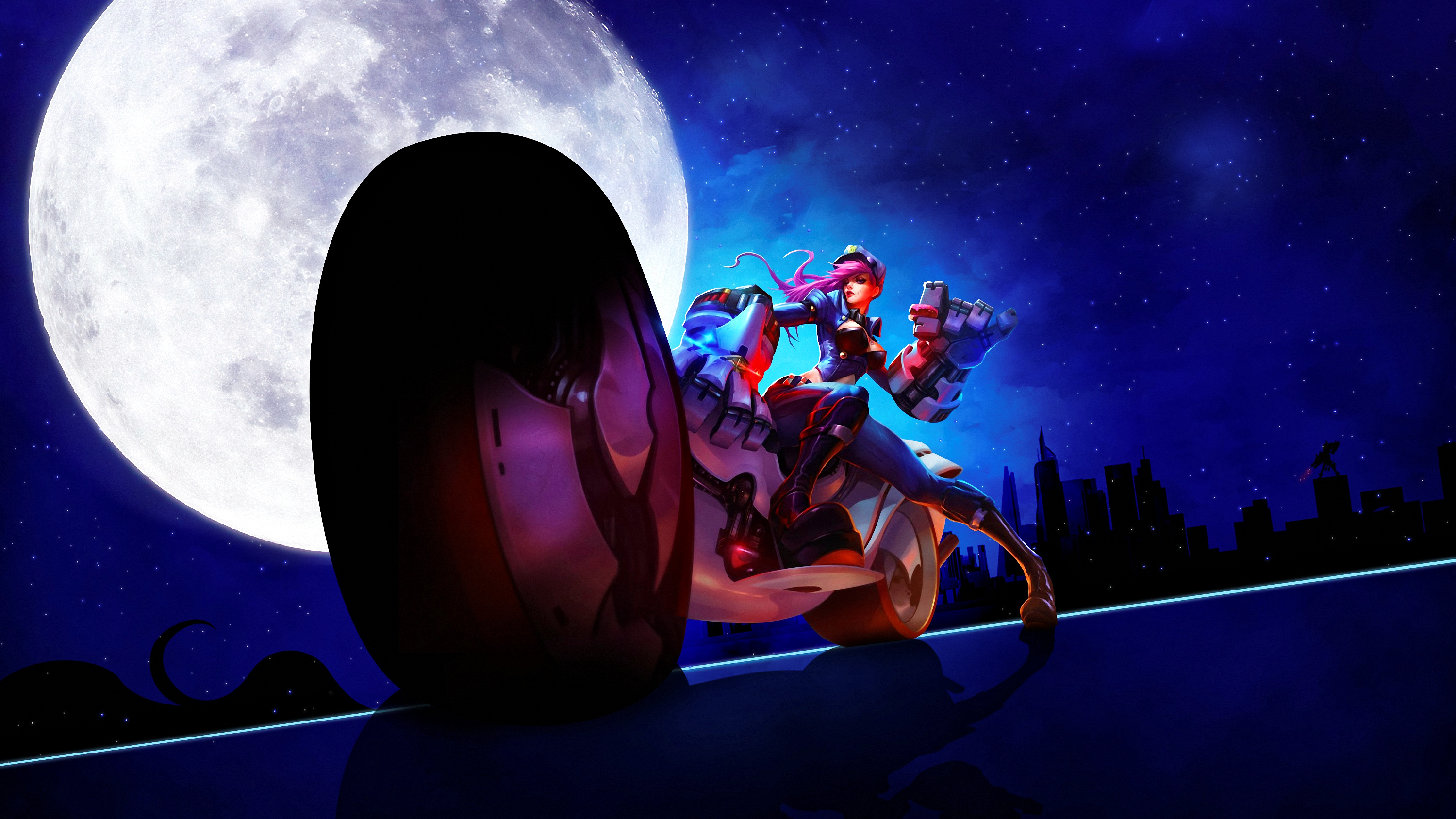 Vi from League of Legends on a motorcycle HD Wallpaper