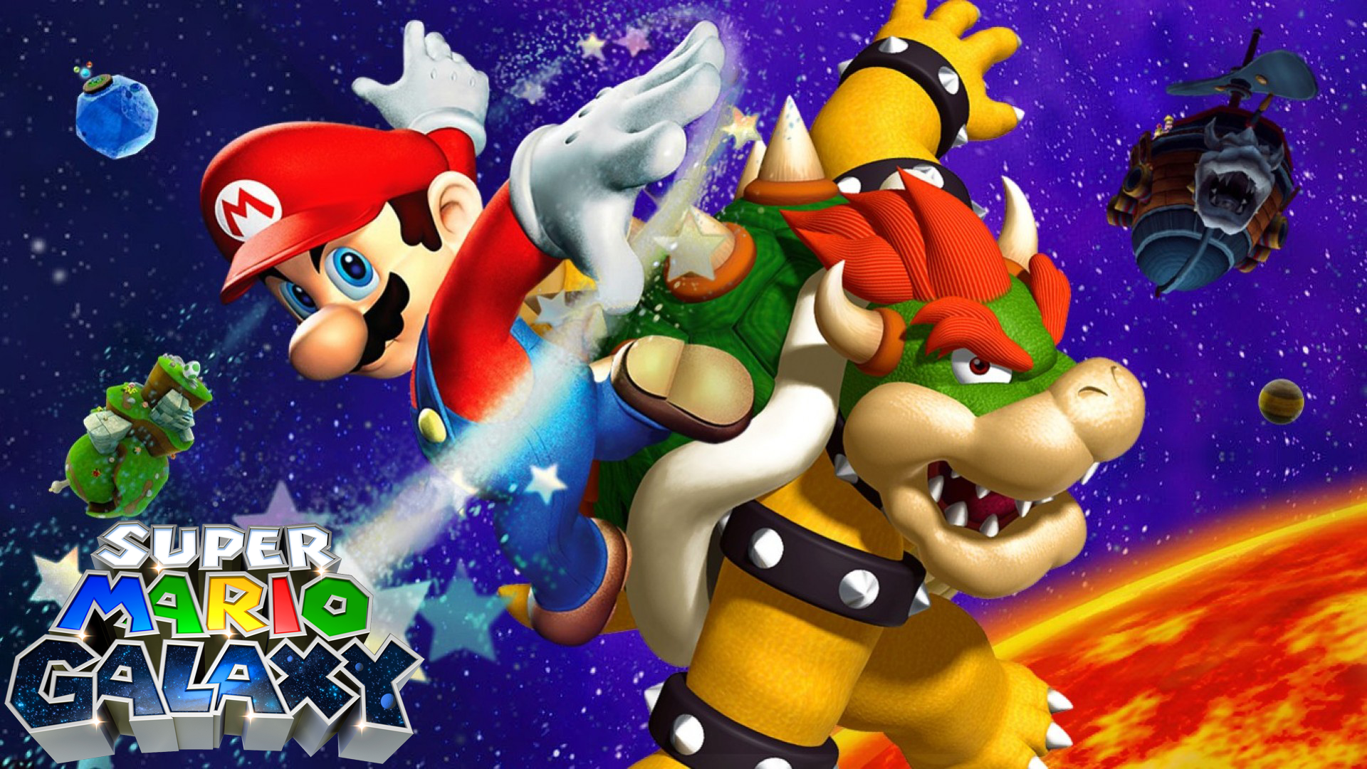 Mario and Bowser from Super Mario Galaxy HD Wallpaper