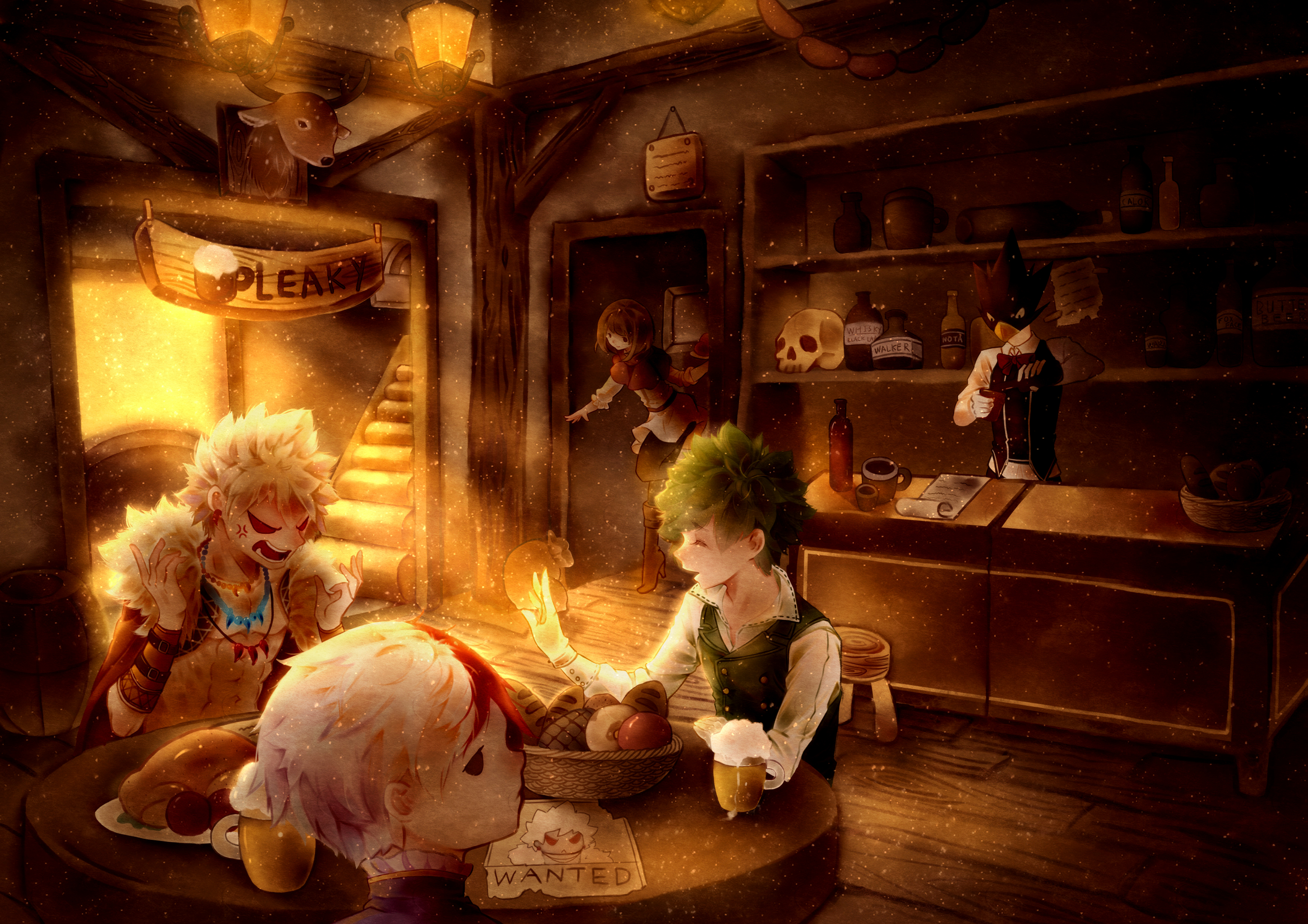 Fantasy Tavern Scene with Anime Characters HD Wallpaper