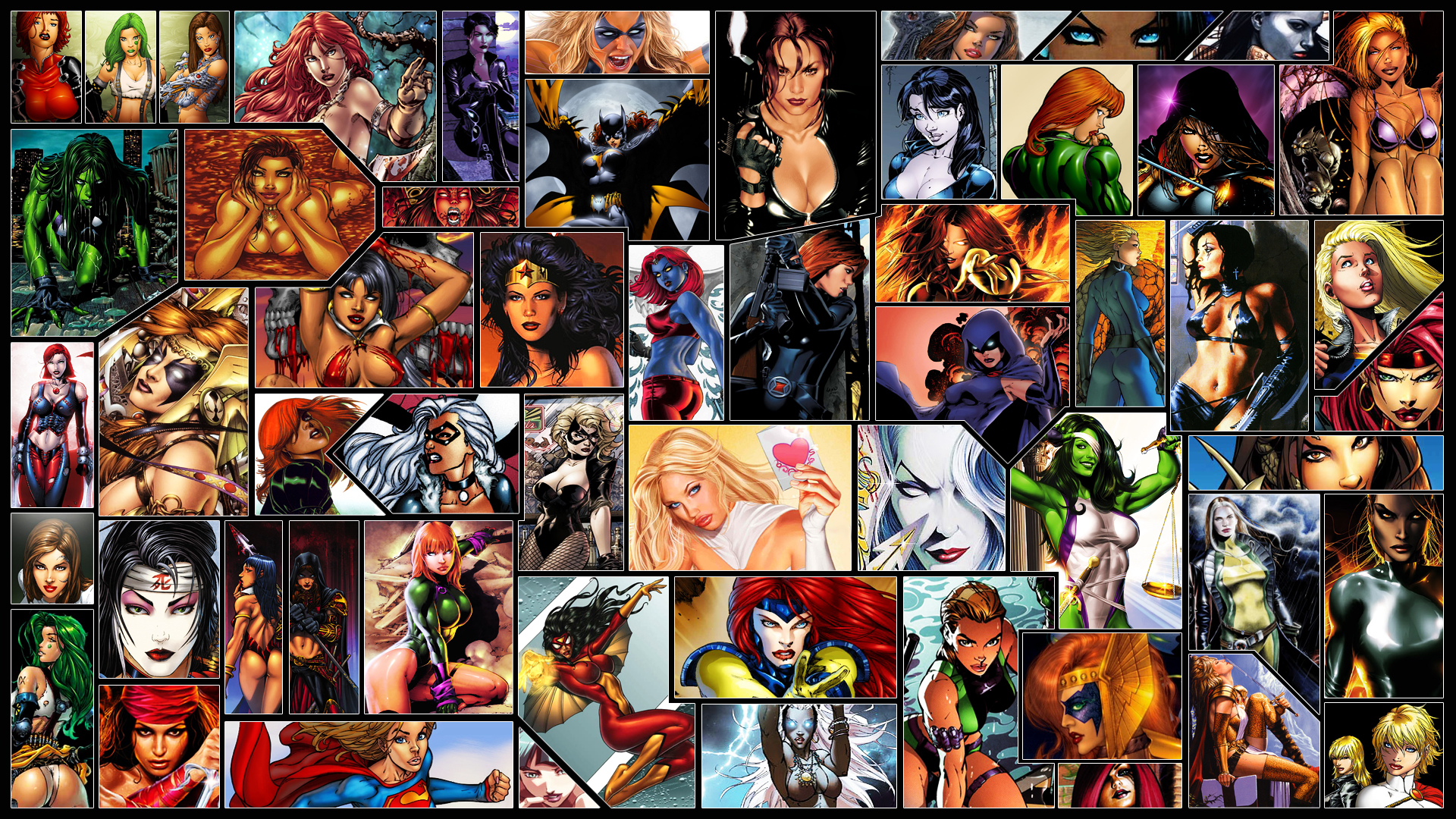 Collage of Female Comic Book Characters HD Wallpaper