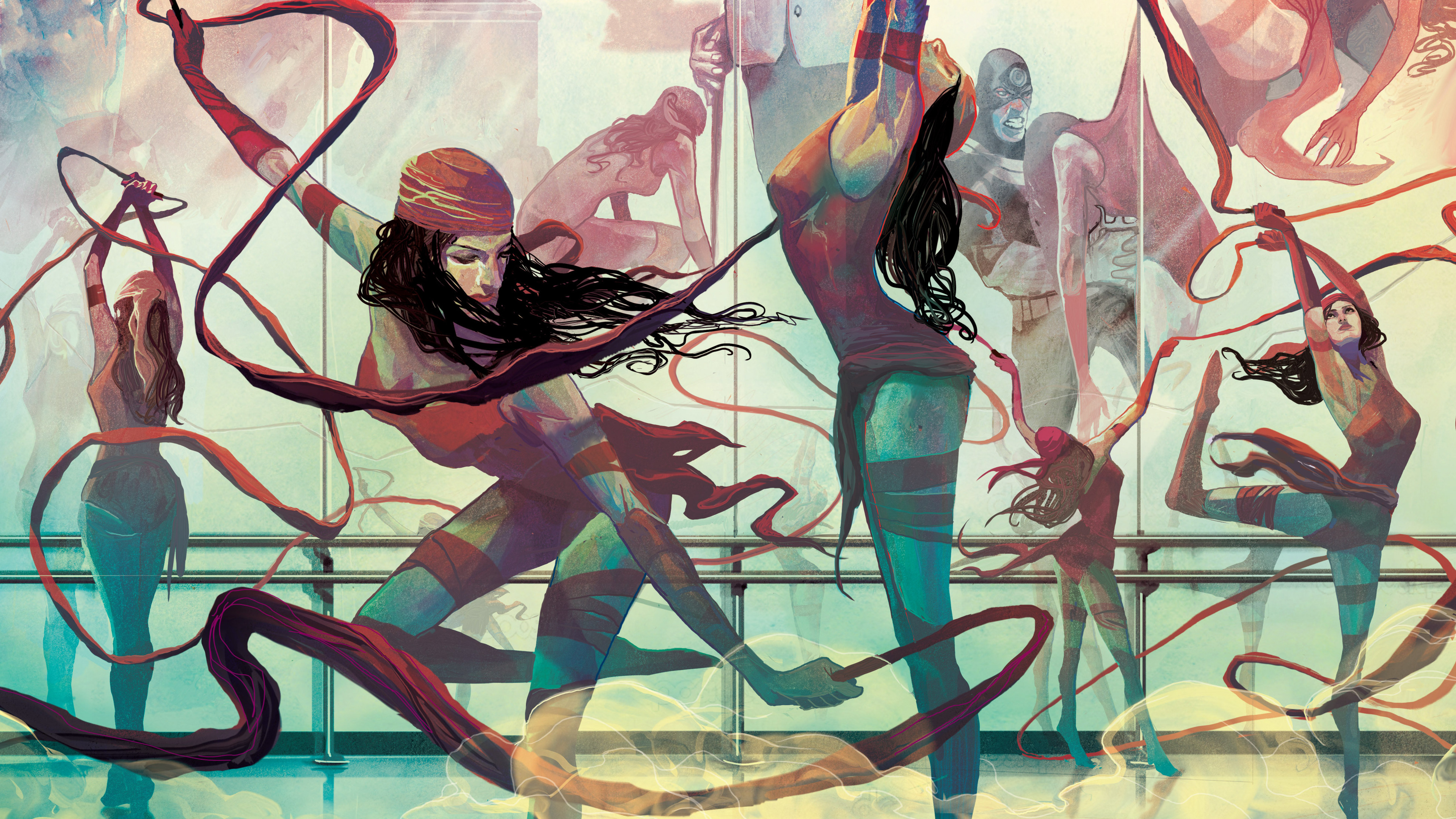 Elektra and other figures in a dance studio HD Wallpaper