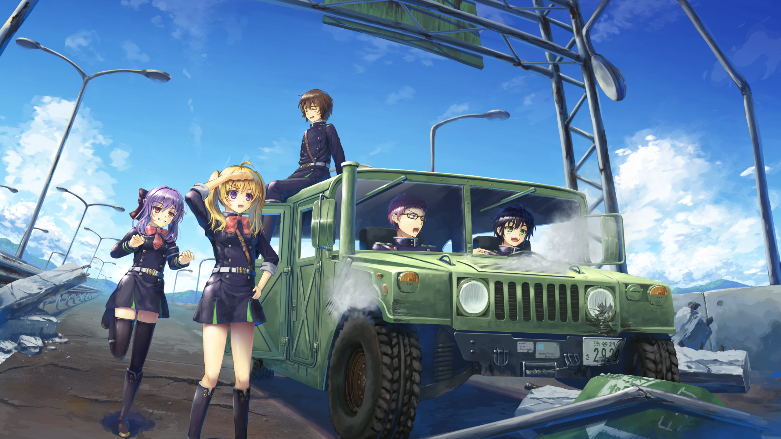 Characters from Seraph of the End with a Humvee HD Wallpaper