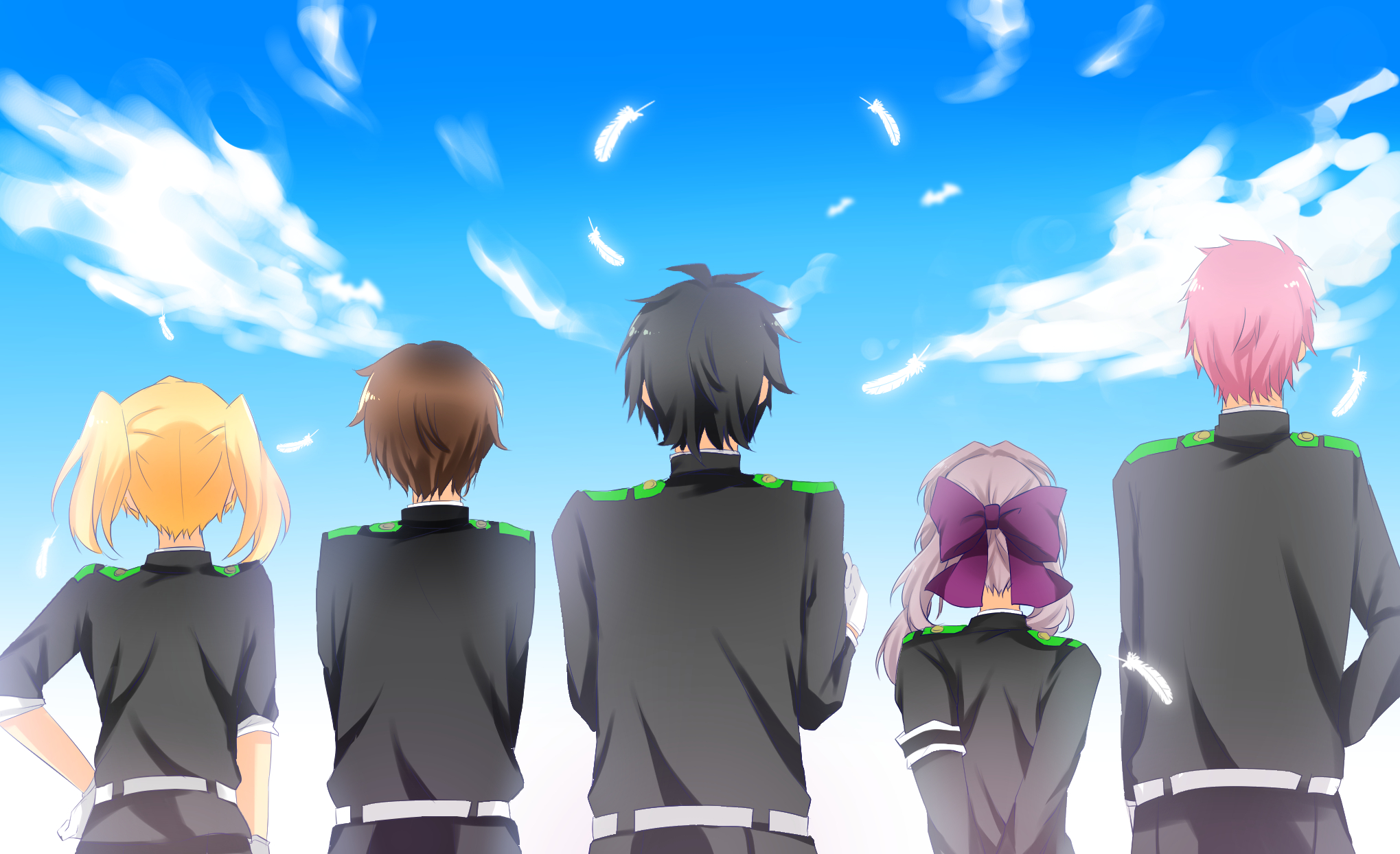 Five characters from Seraph of the End looking at the sky HD Wallpaper