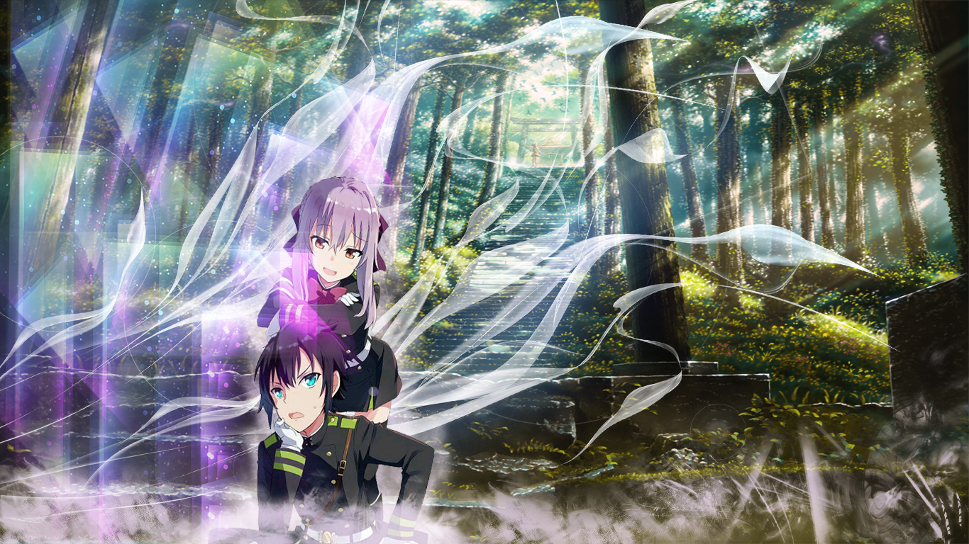 Yūichirō Hyakuya and Shinoa Hīragi in a forest HD Wallpaper