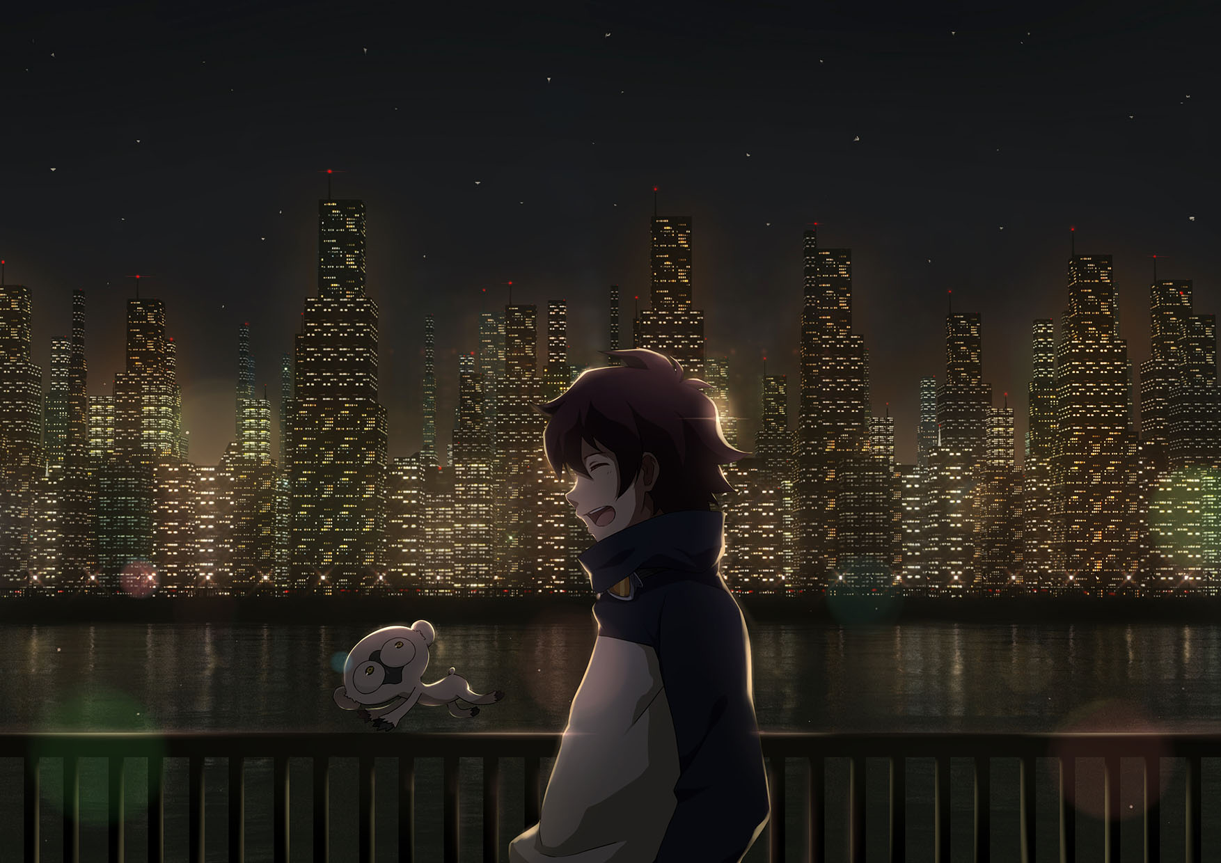 Leonardo Watch and a creature in a city at night HD Wallpaper