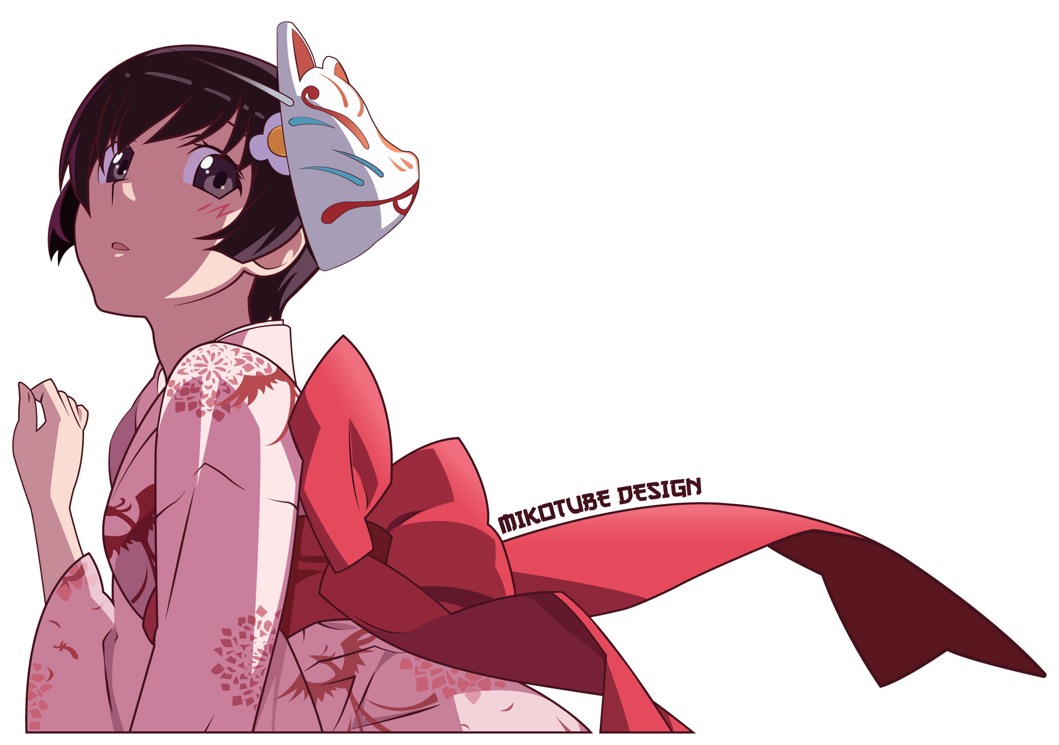Tsukihi Araragi wearing a Kitsune mask and kimono HD Wallpaper