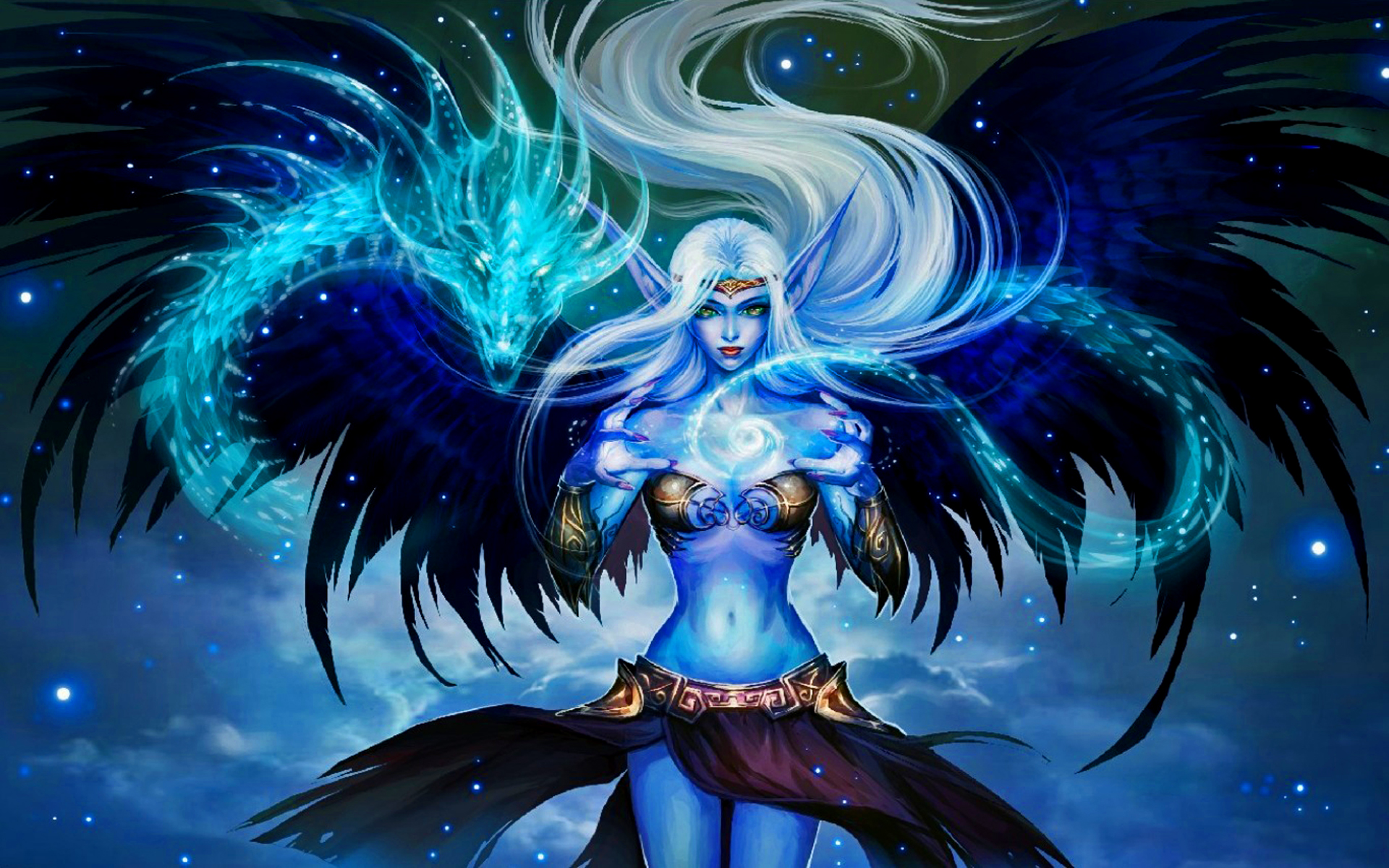 Morgana from League of Legends with a blue dragon HD Wallpaper