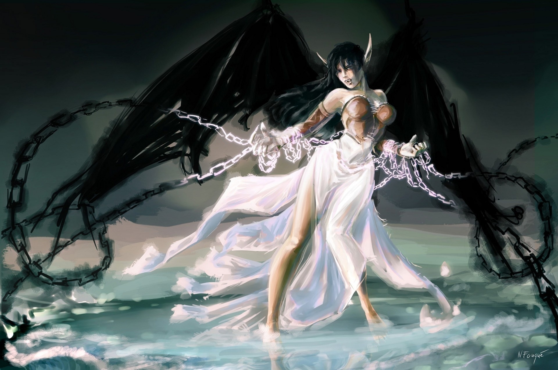 Morgana from League of Legends with chains HD Wallpaper