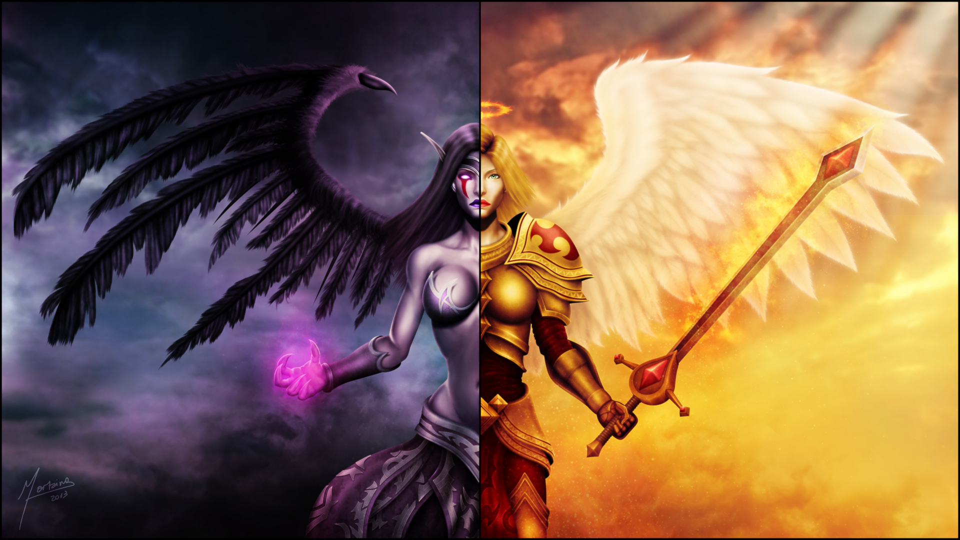Morgana from League of Legends, split between light and dark HD Wallpaper