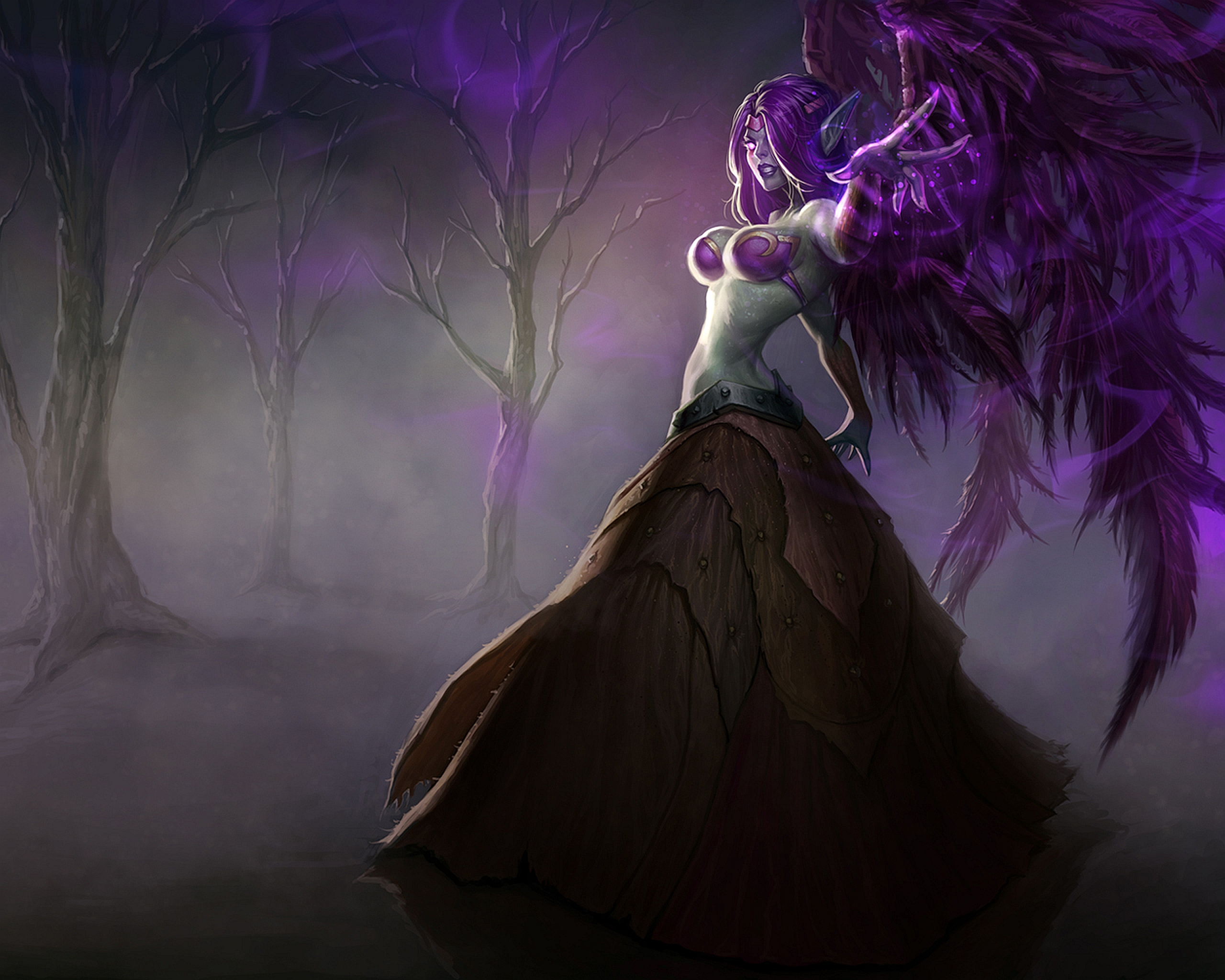 Morgana from League of Legends in a dark forest HD Wallpaper