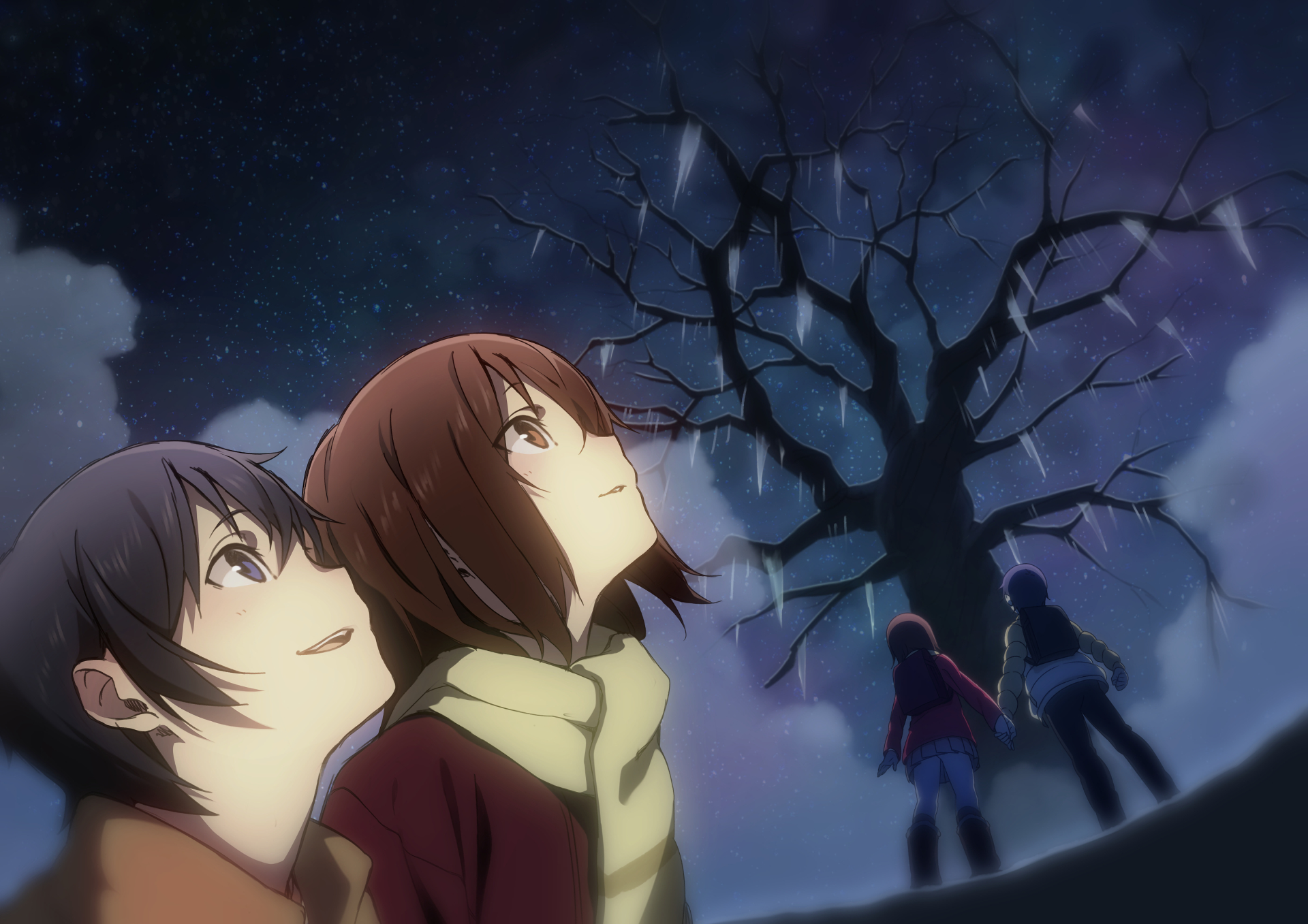 Kayo Hinazuki and friends under a starry sky HD Wallpaper