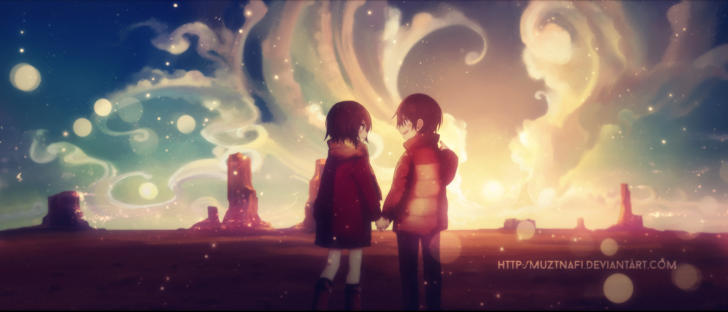 Kayo Hinazuki holding hands at sunset HD Wallpaper