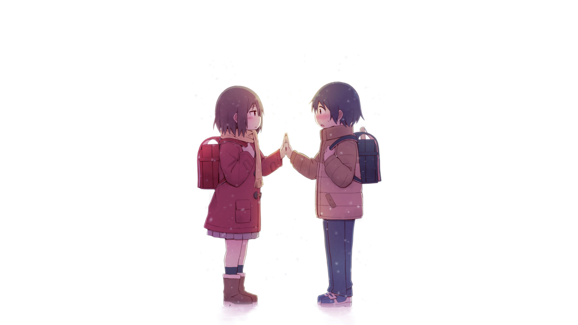 Kayo Hinazuki and boy in snow HD Wallpaper