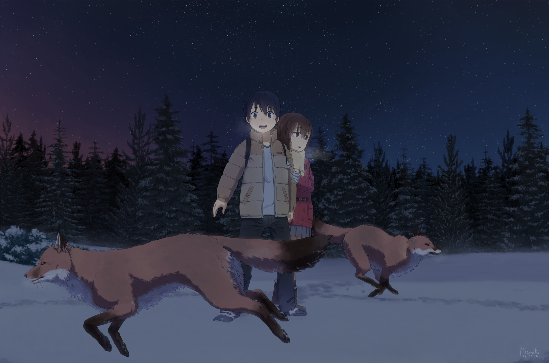 Kayo Hinazuki and friends in a snowy forest HD Wallpaper