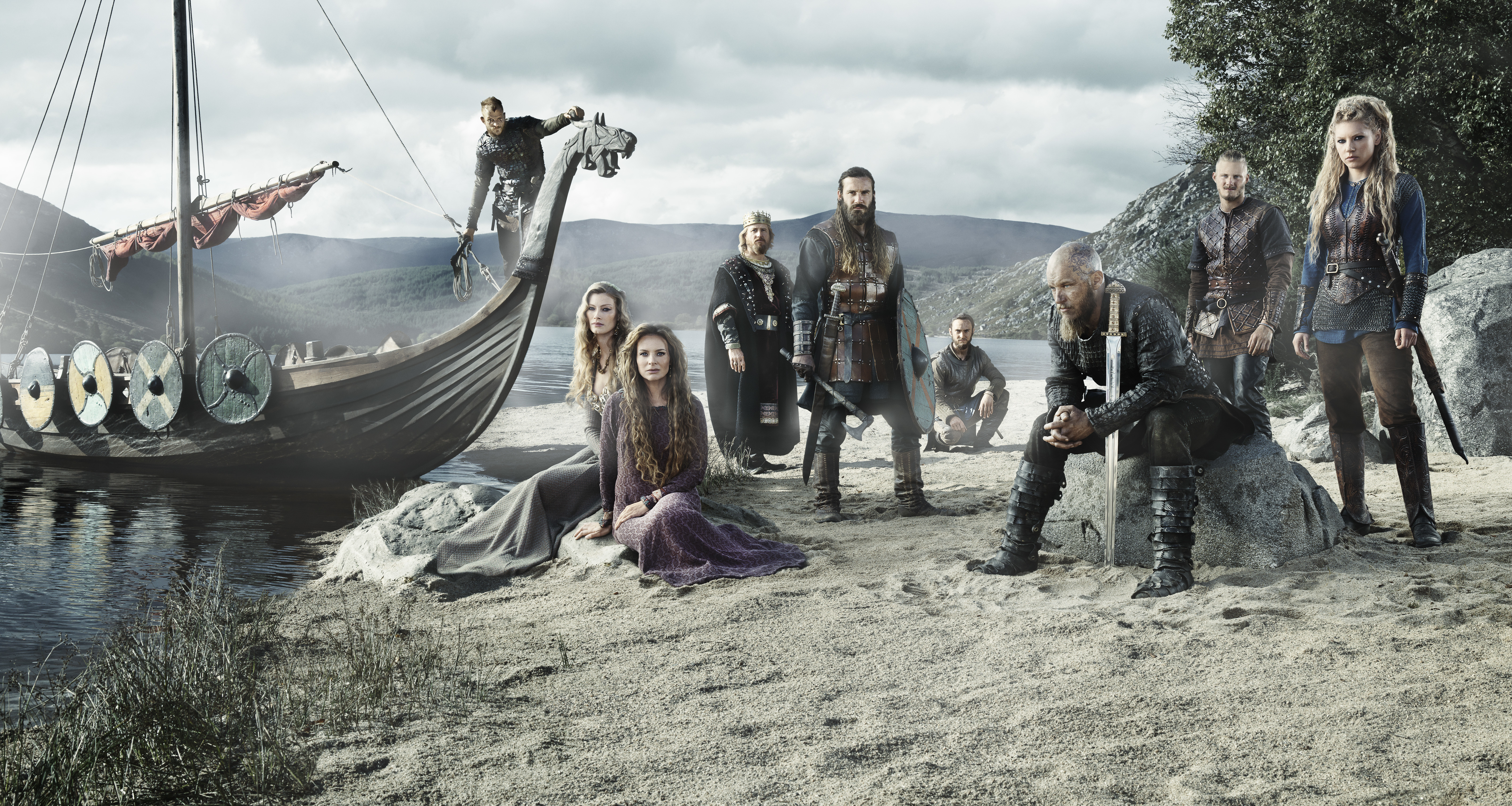 Vikings characters with a longship HD Wallpaper