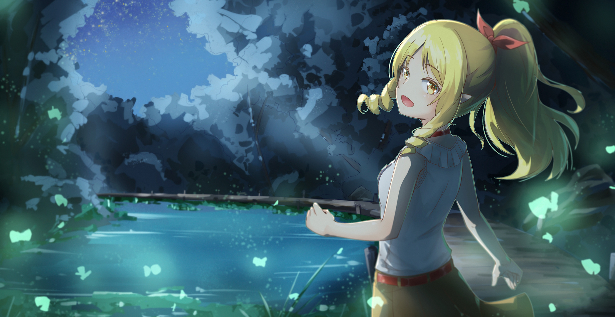 Elf Yamada by the Water at Night HD Wallpaper