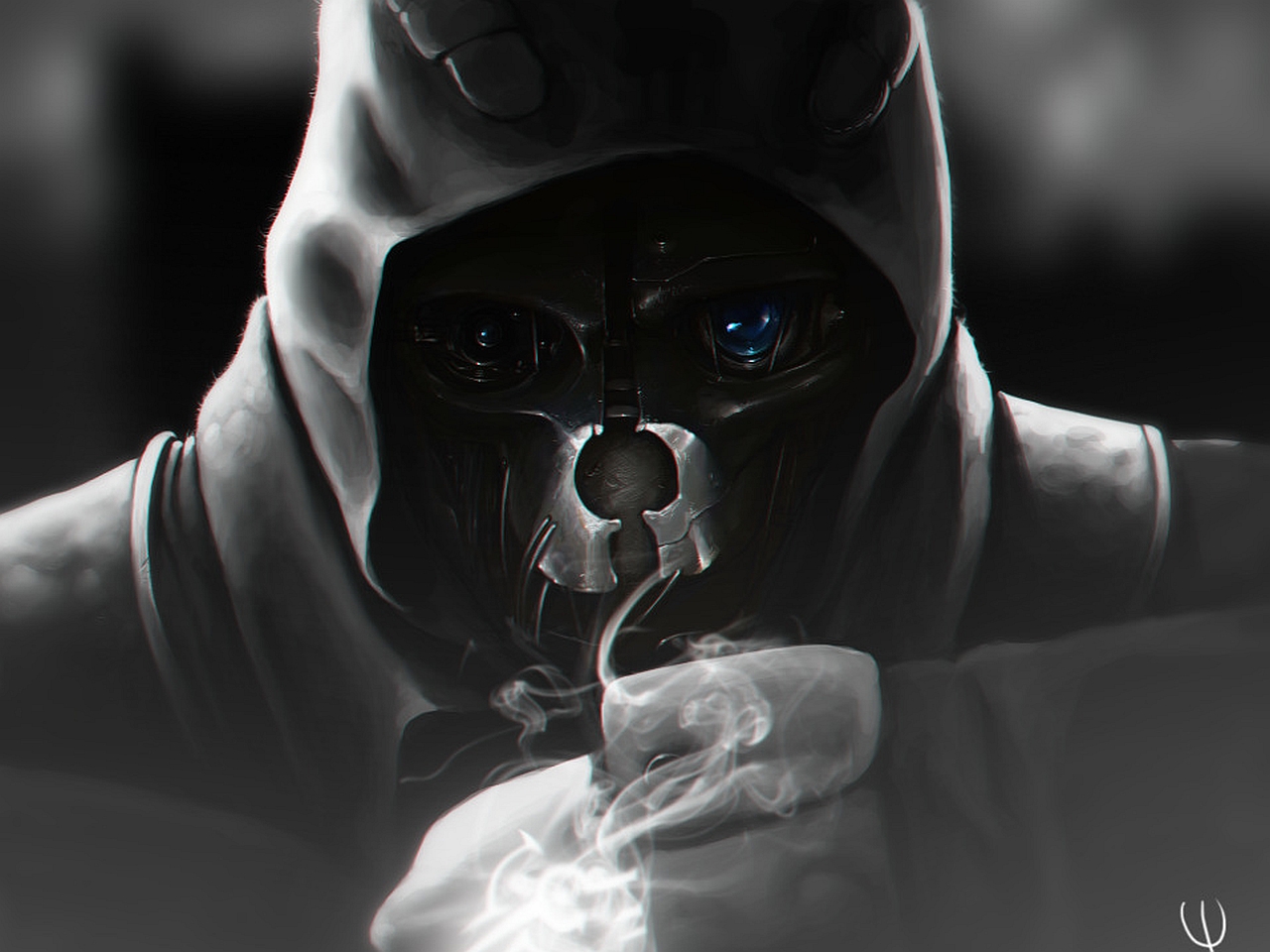Corvo Attano from Dishonored holding a cup HD Wallpaper