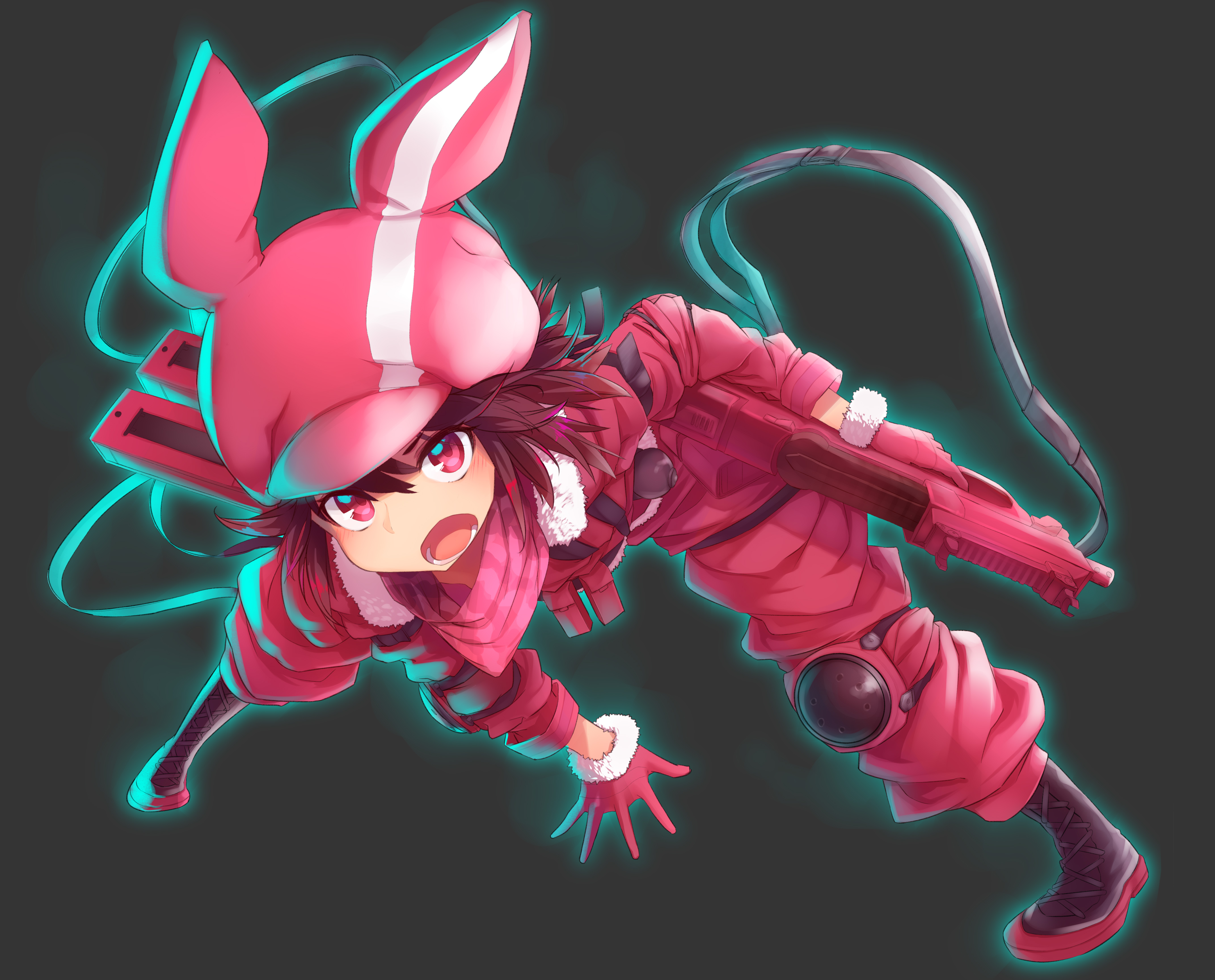 Karen Kohiruimaki with pink bunny hat and rifle HD Wallpaper