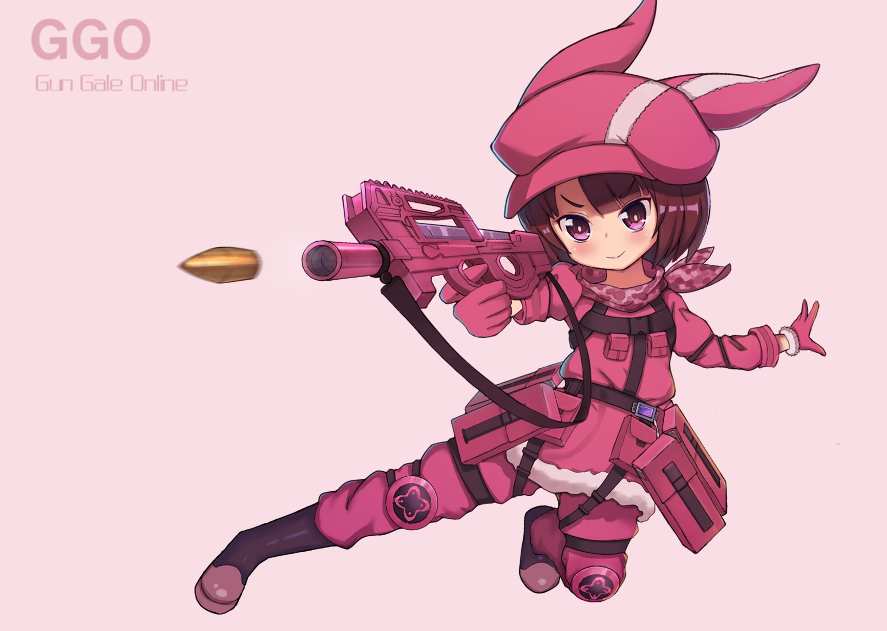 Karen Kohiruimaki from Gun Gale Online firing a gun HD Wallpaper