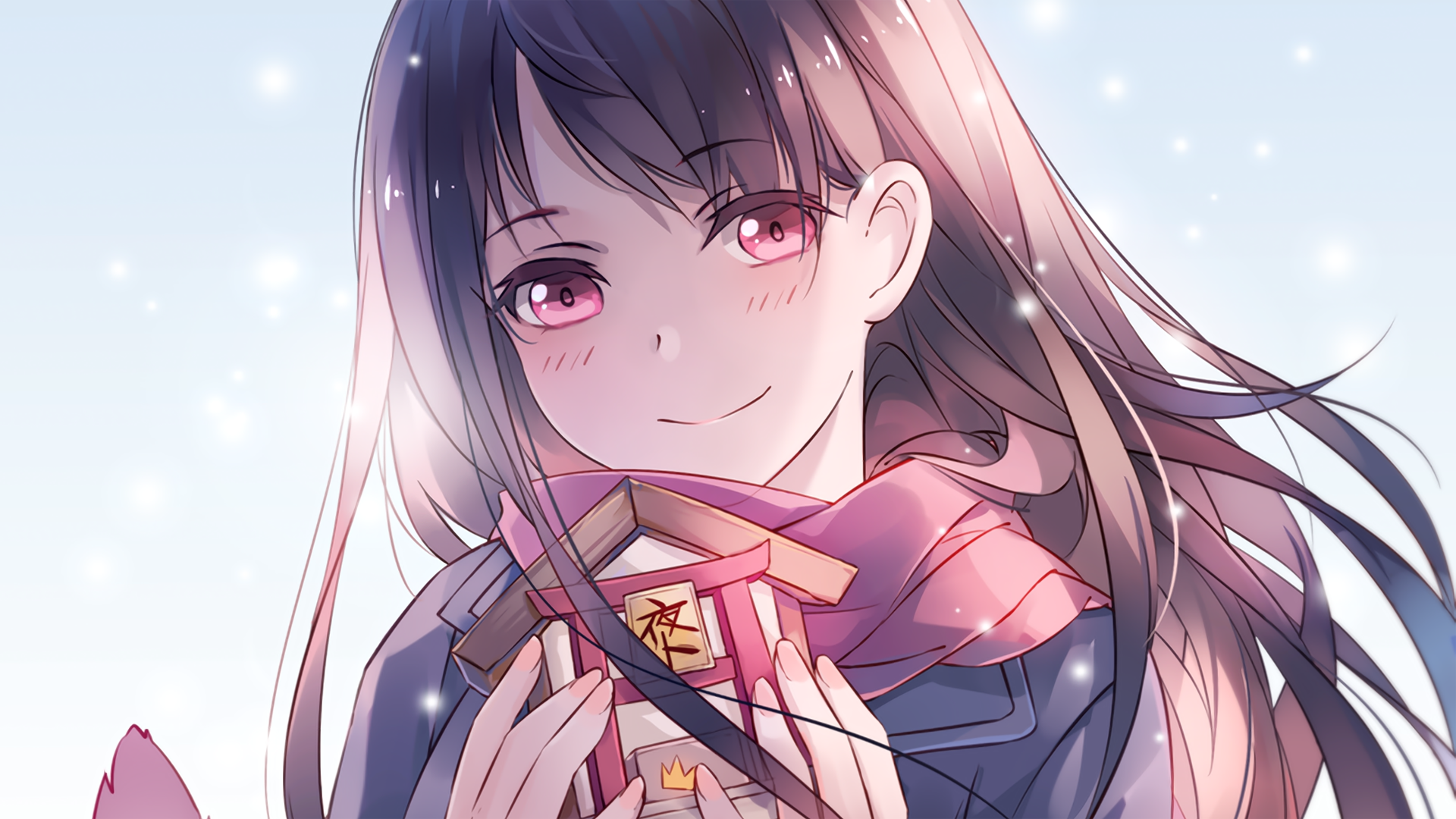 Hiyori Iki holding a miniature shrine HD Wallpaper