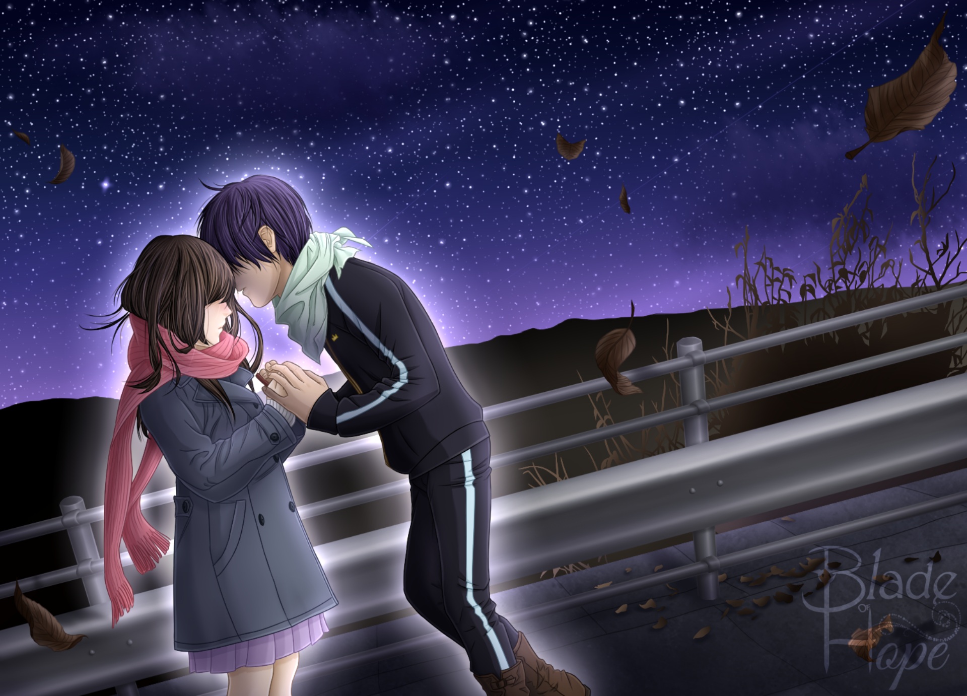 Hiyori Iki and Yato under the stars HD Wallpaper