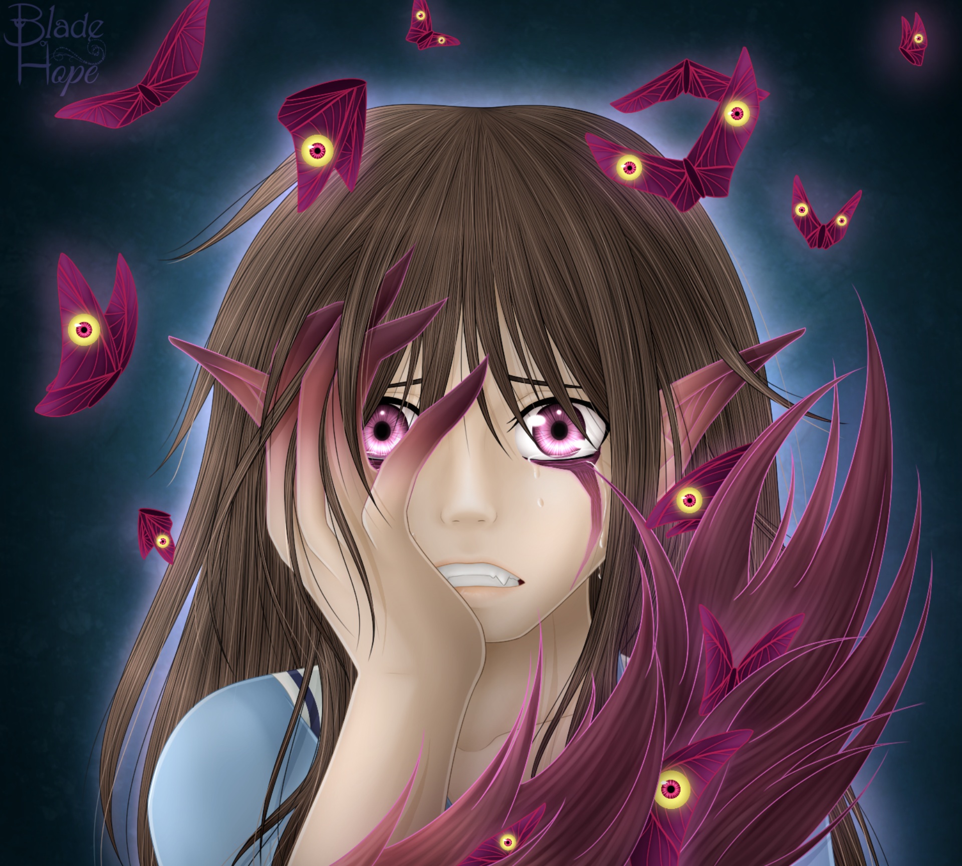 Hiyori Iki with demonic butterflies HD Wallpaper