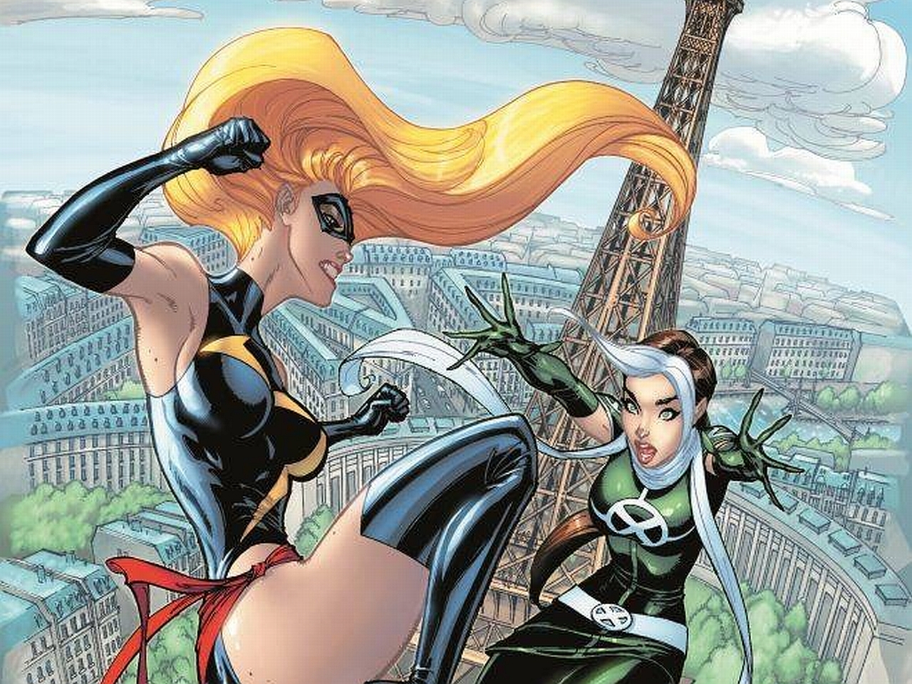 Ms. Marvel and Rogue in Paris HD Wallpaper