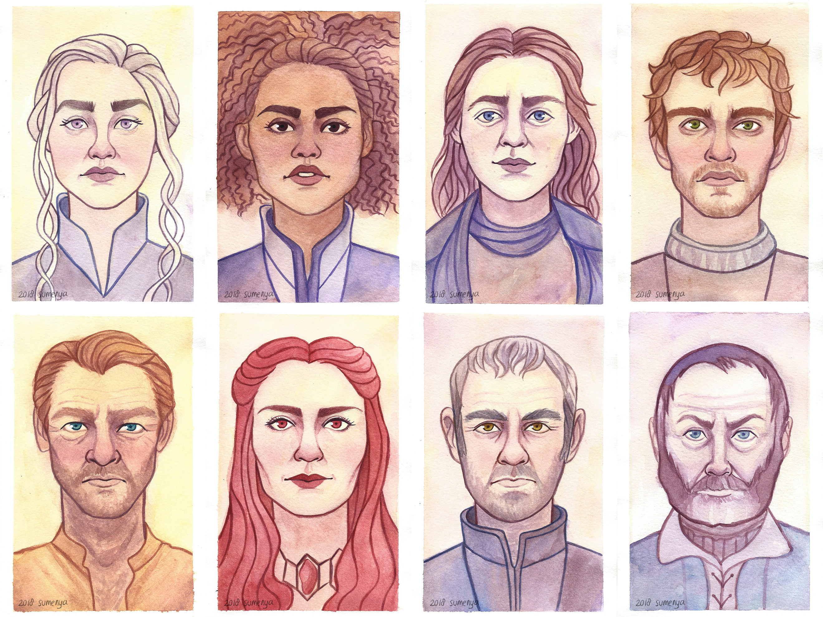 Game of Thrones Characters Watercolor Portraits HD Wallpaper