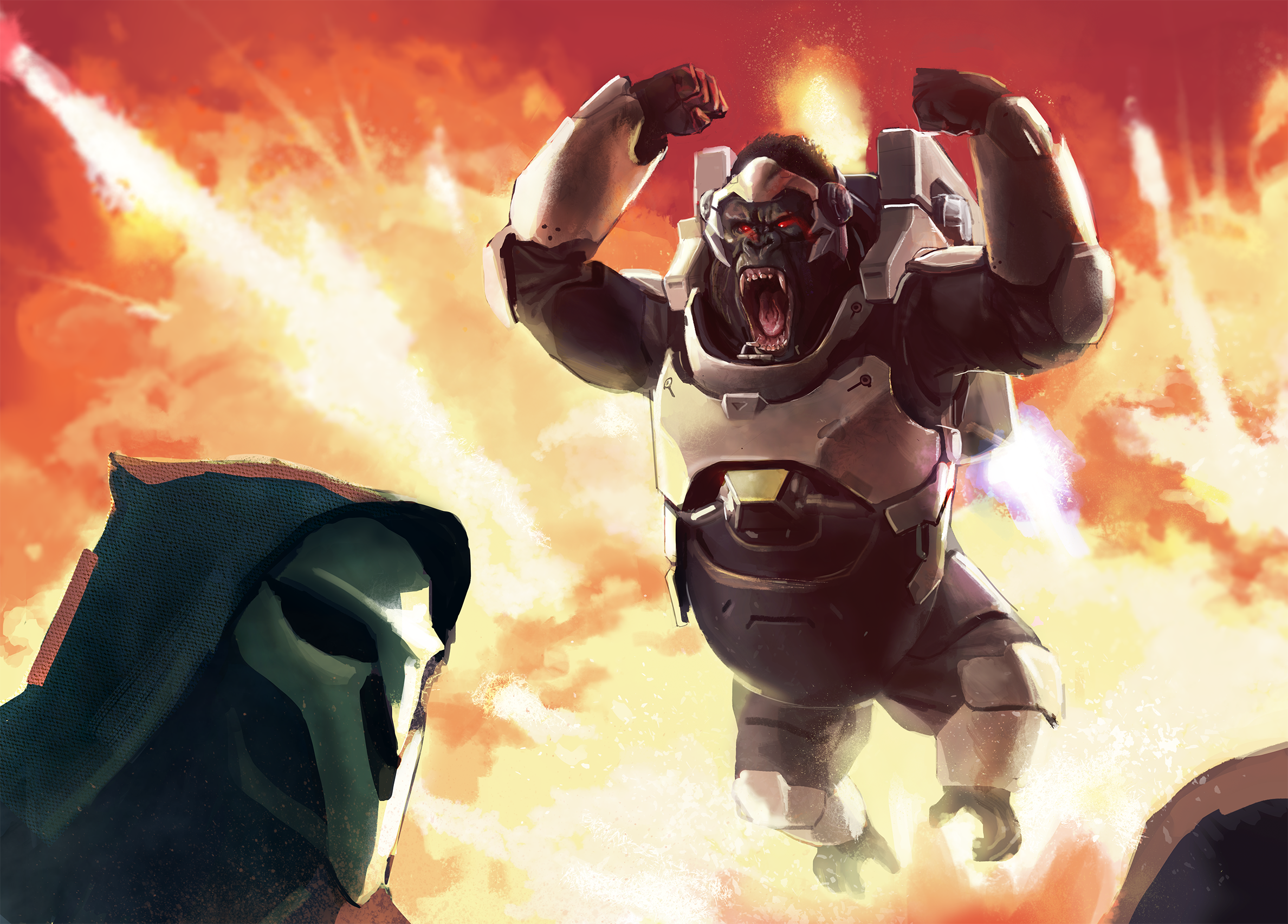 Winston from Overwatch fighting Reaper HD Wallpaper