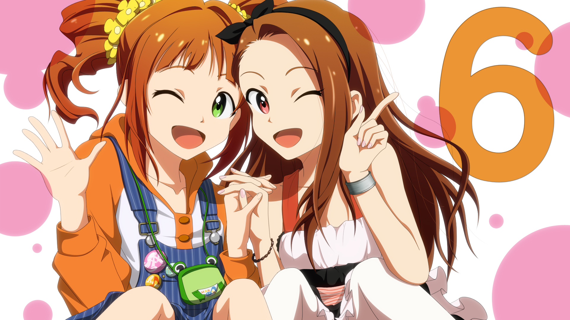 Two anime girls with a large number 6 HD Wallpaper