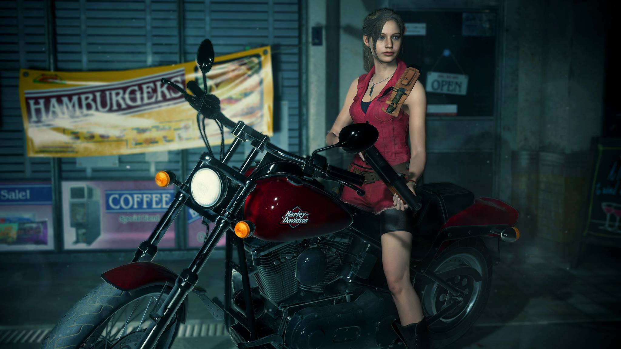 Claire Redfield on a Harley-Davidson motorcycle HD Wallpaper