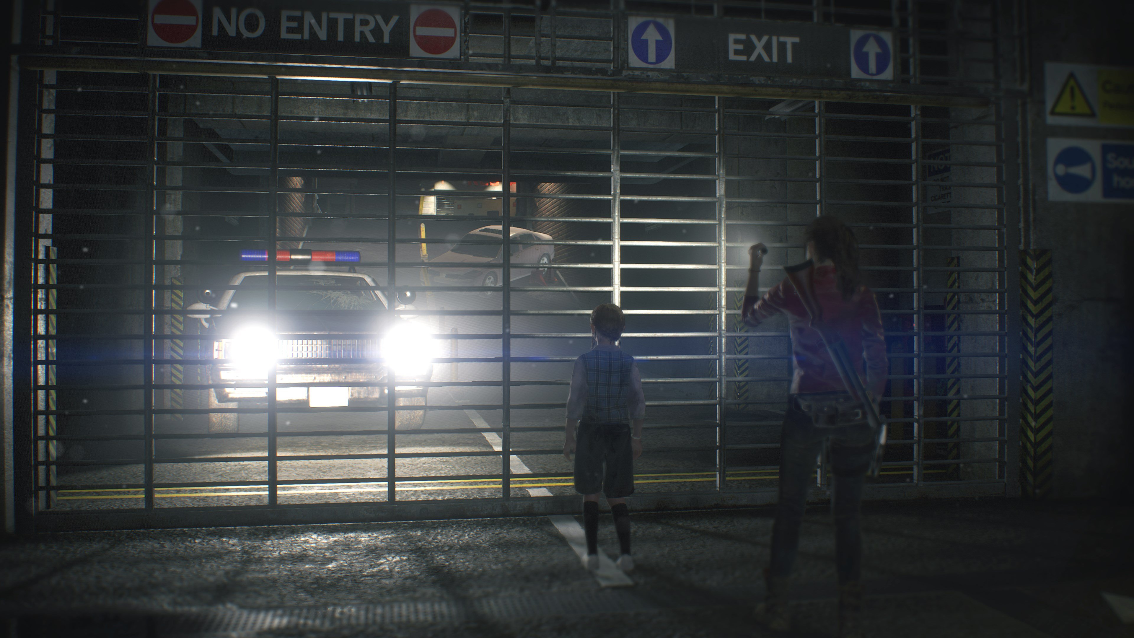Claire Redfield in a dark garage with a police car HD Wallpaper