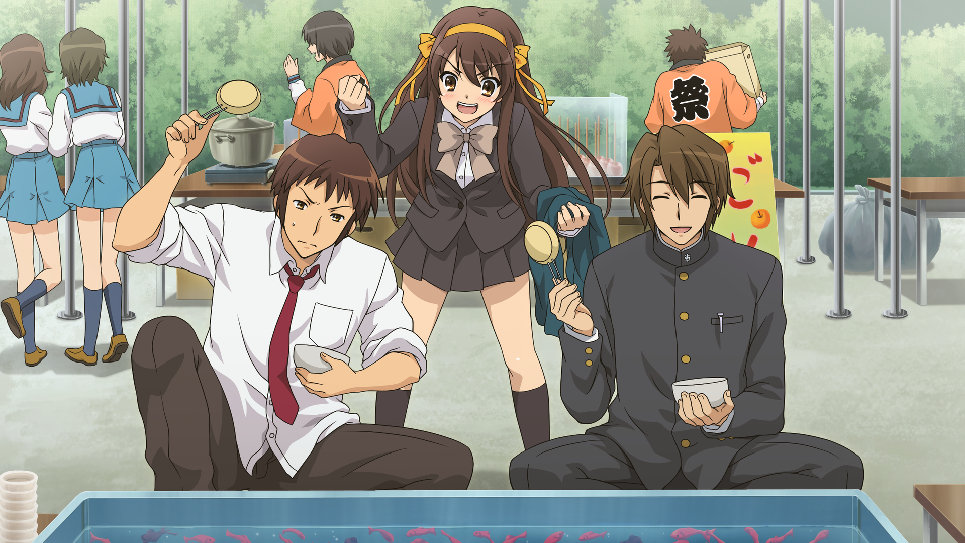 Kyon and Haruhi from The Melancholy of Haruhi Suzumiya HD Wallpaper