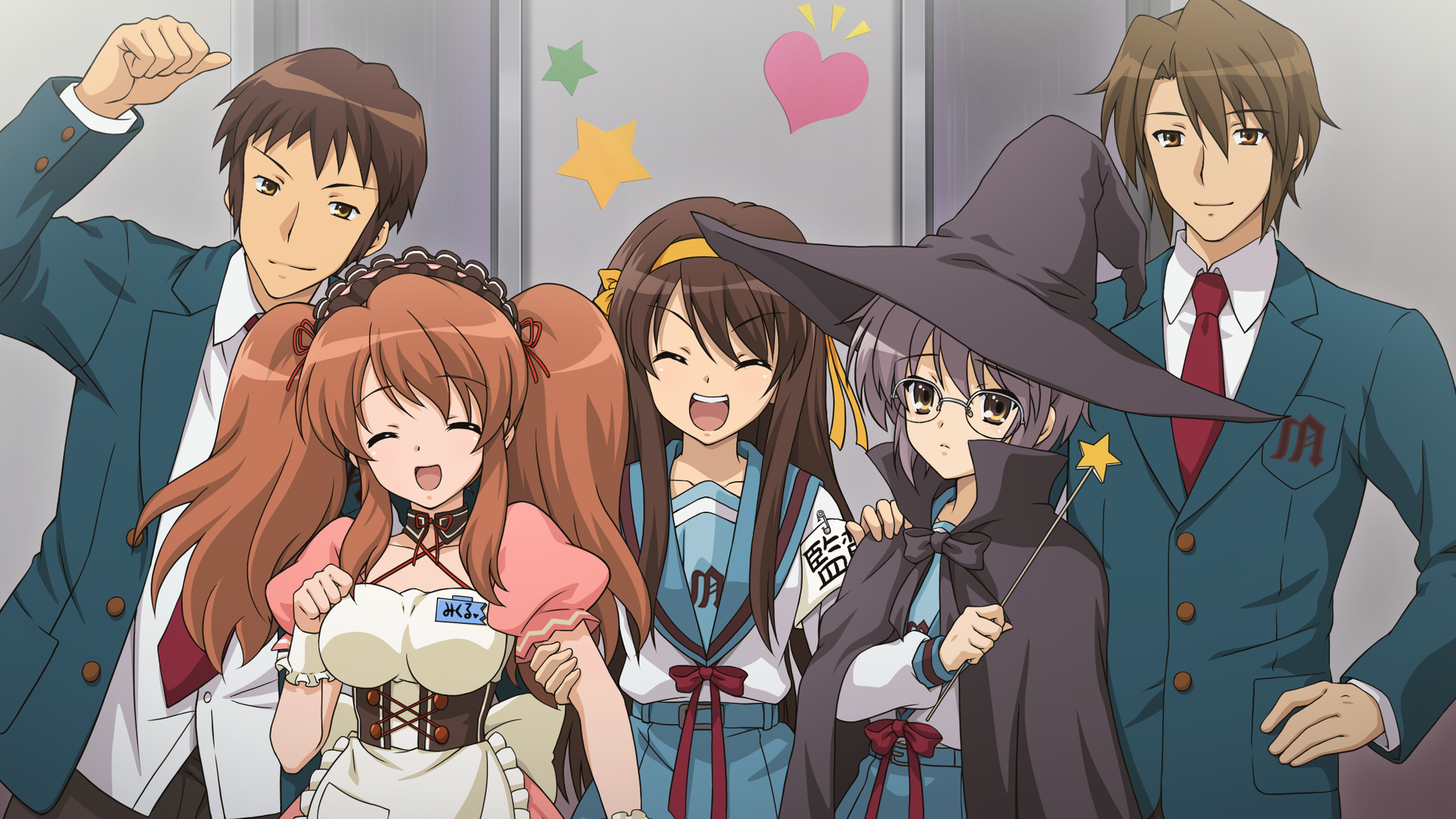 Kyon and friends from The Melancholy of Haruhi Suzumiya HD Wallpaper