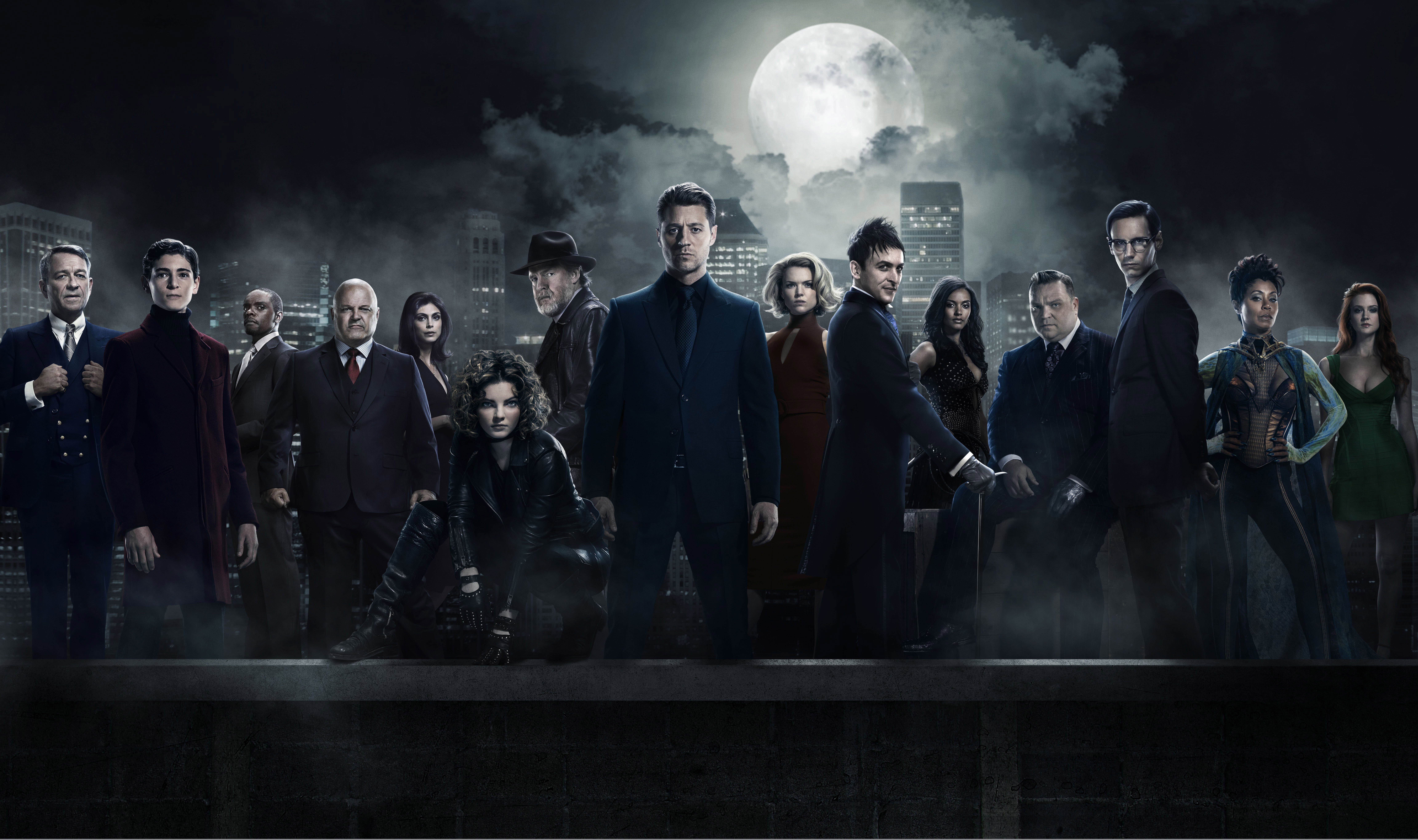 Gotham characters posing on a rooftop at night HD Wallpaper