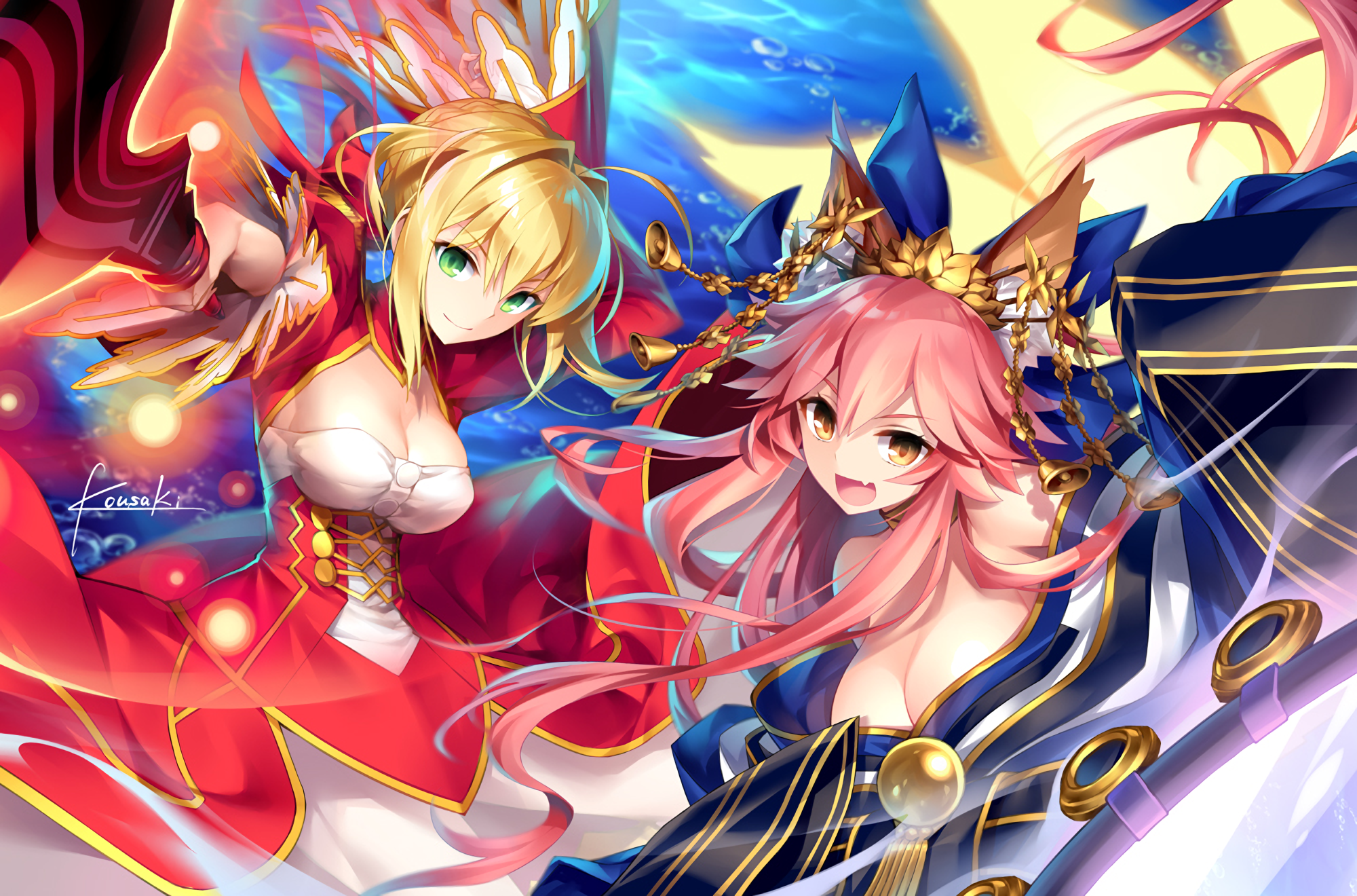 Red Saber and Tamamo no Mae from Fate HD Wallpaper