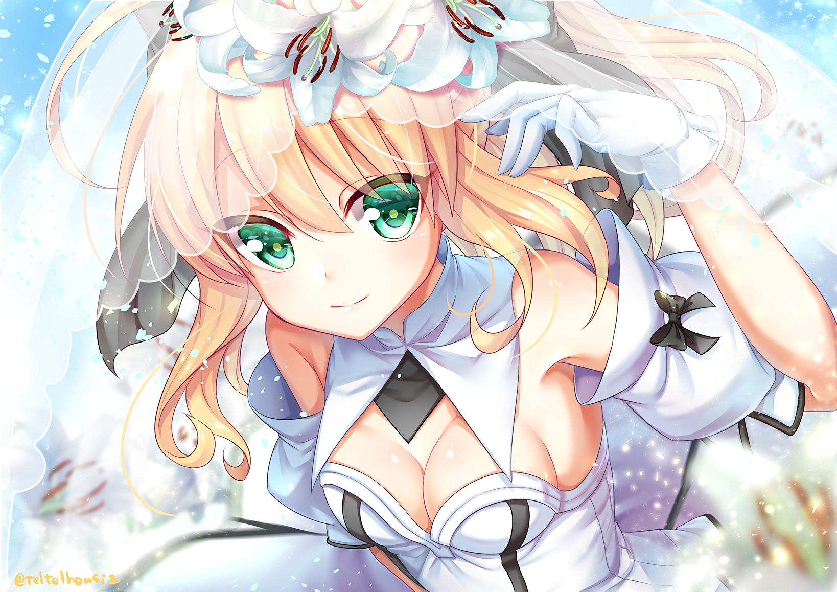 Red Saber in Wedding Dress HD Wallpaper
