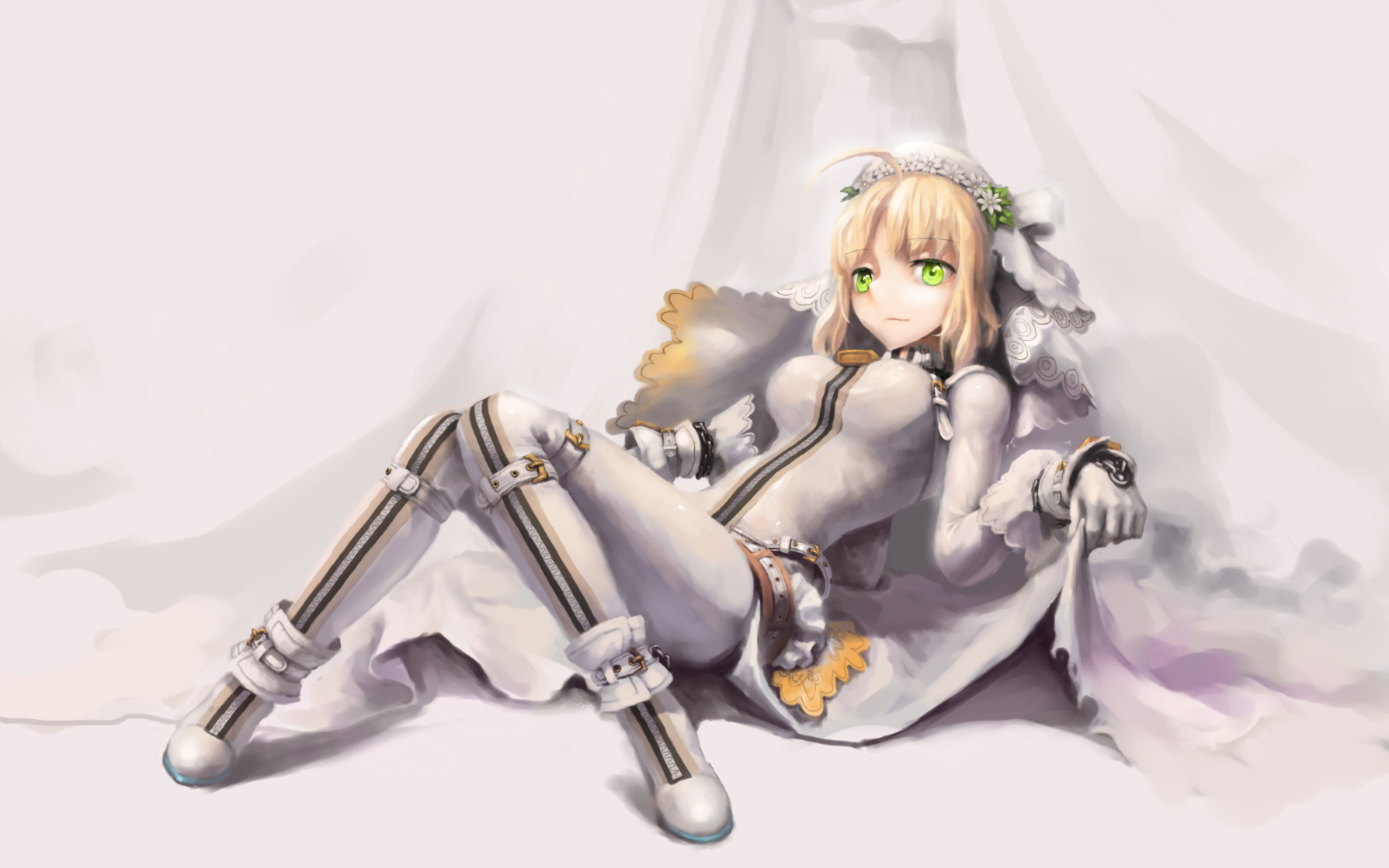 Red Saber in a wedding dress HD Wallpaper