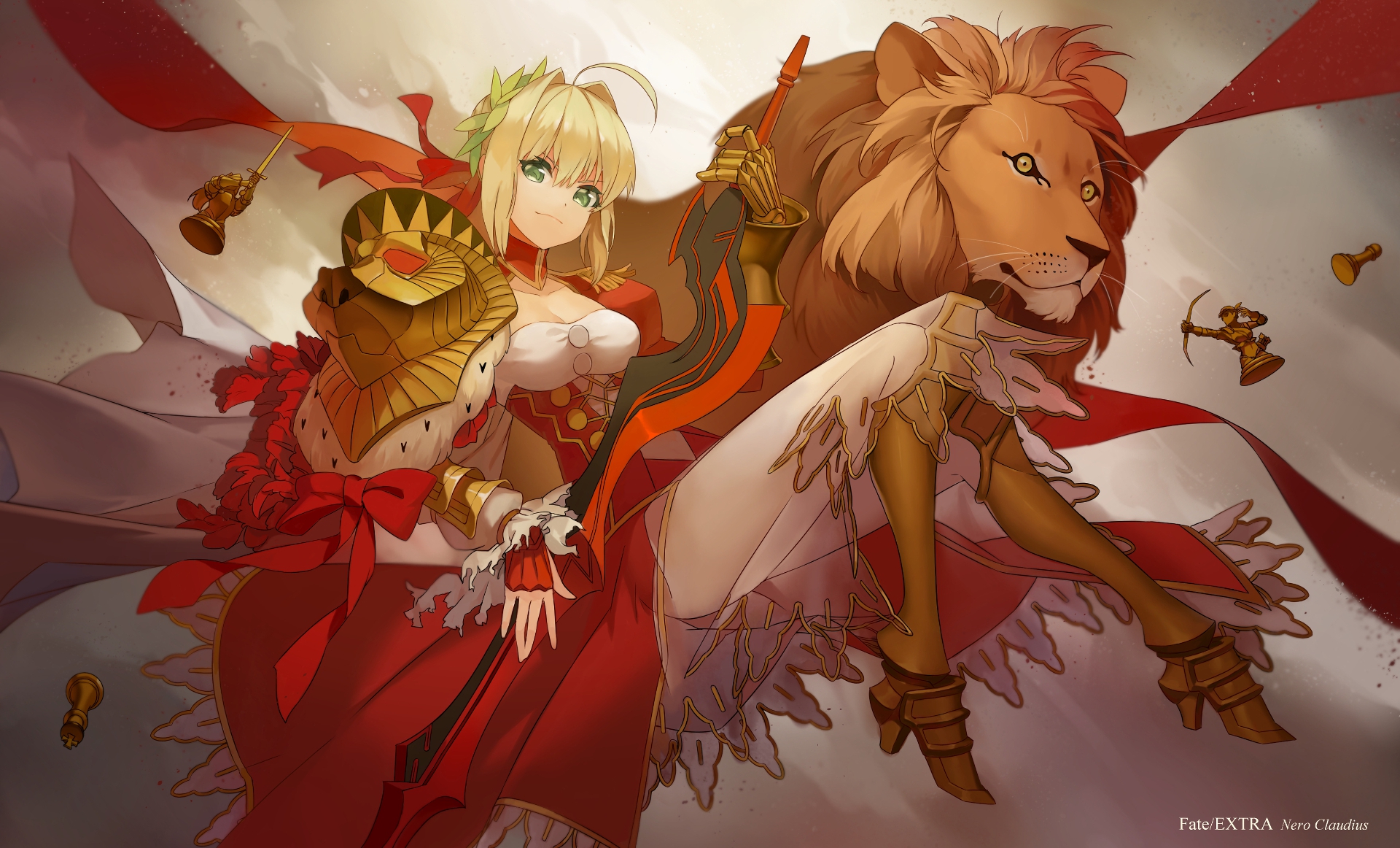 Nero Claudius from Fate/EXTRA with a Lion HD Wallpaper