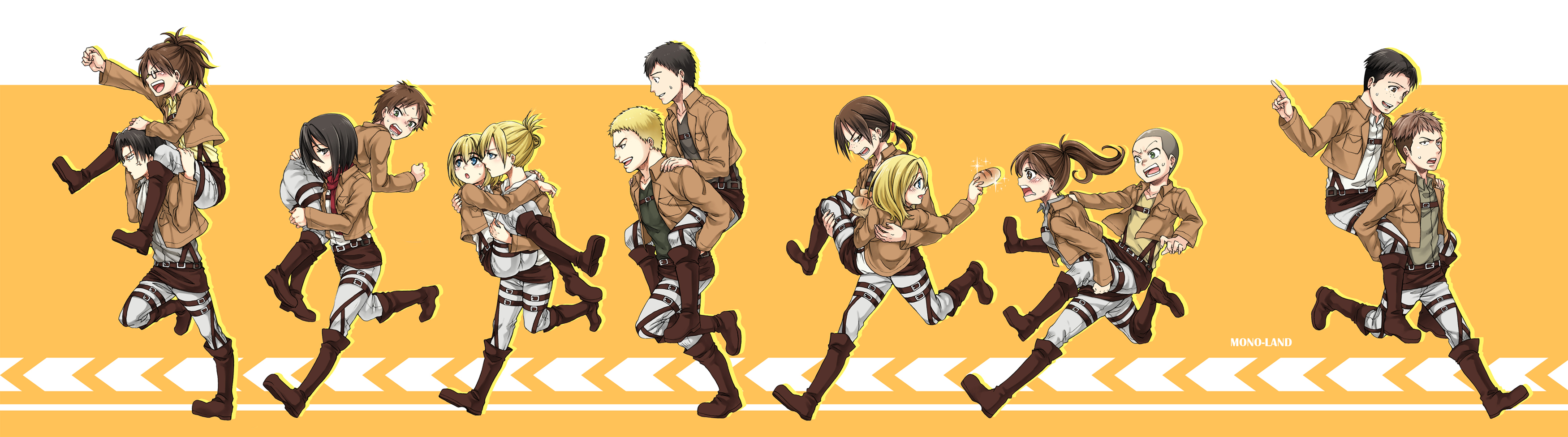 Attack on Titan characters running HD Wallpaper