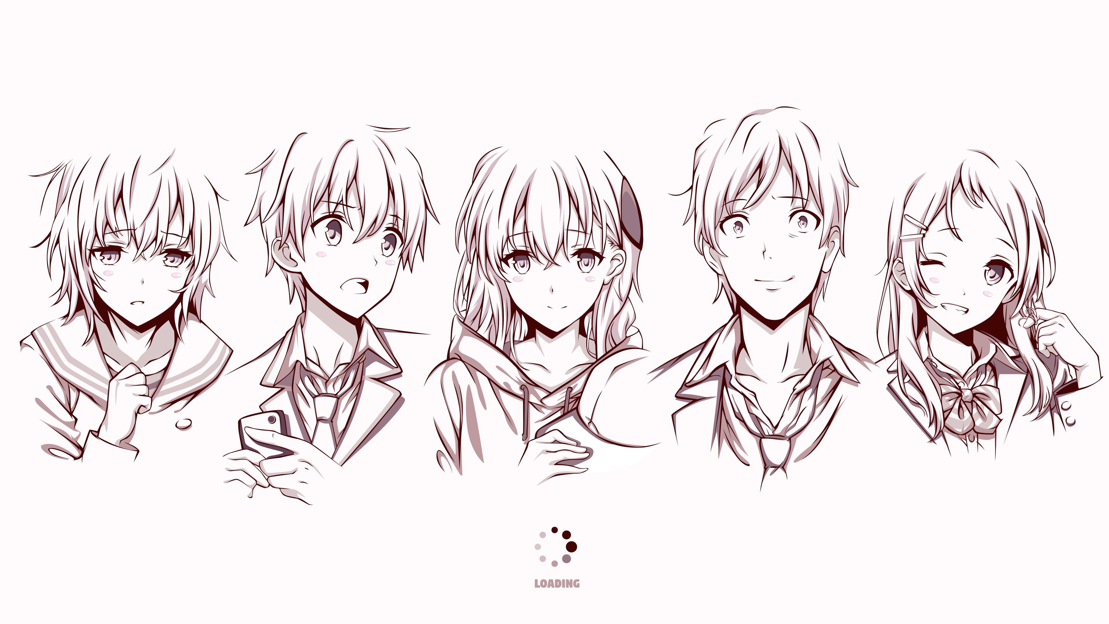 5 anime characters in school uniforms HD Wallpaper
