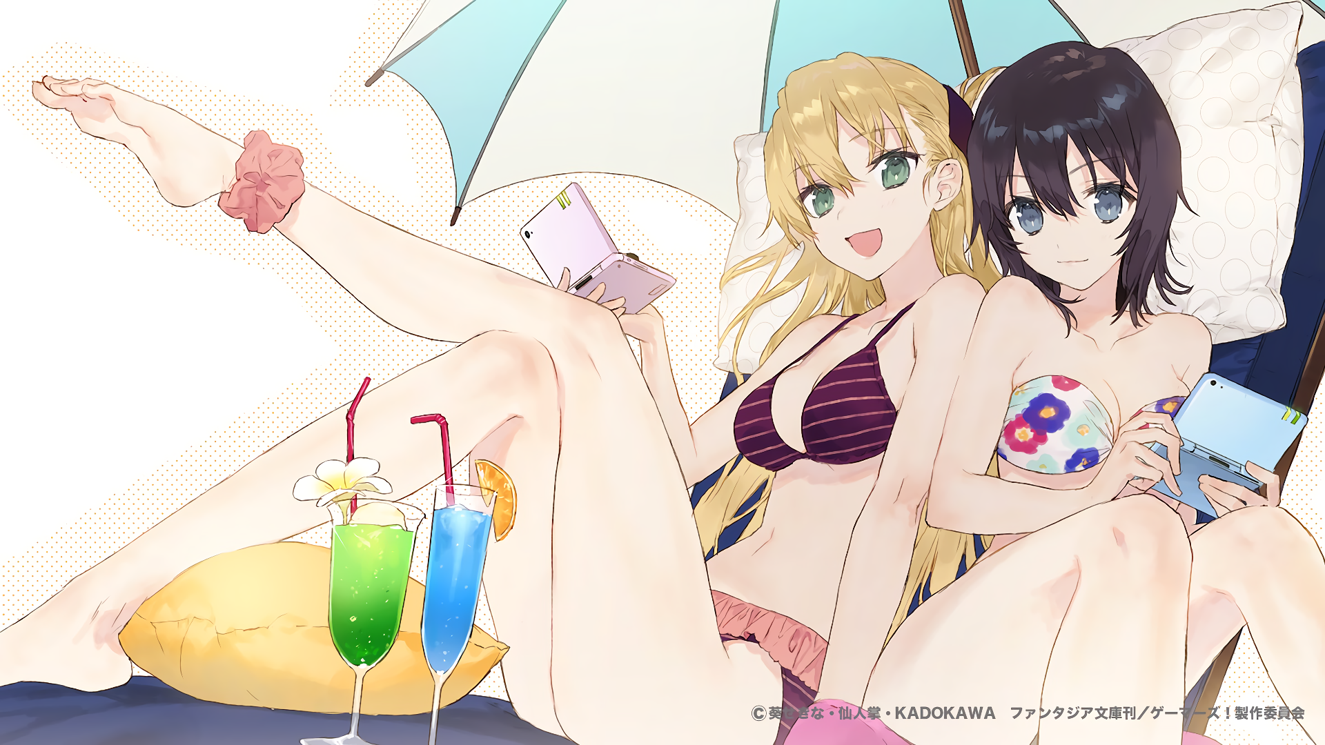 Karen Tendou and friend on the beach HD Wallpaper