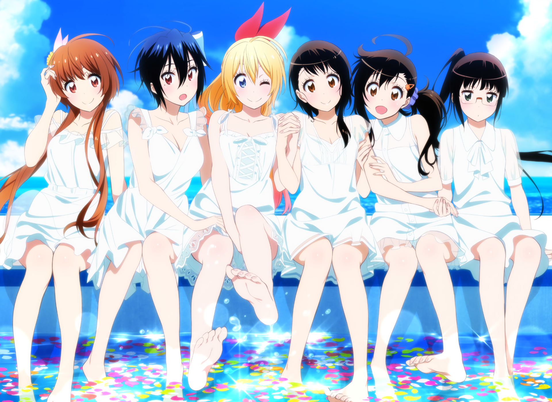 Nisekoi: Girls in White Dresses by the Water HD Wallpaper