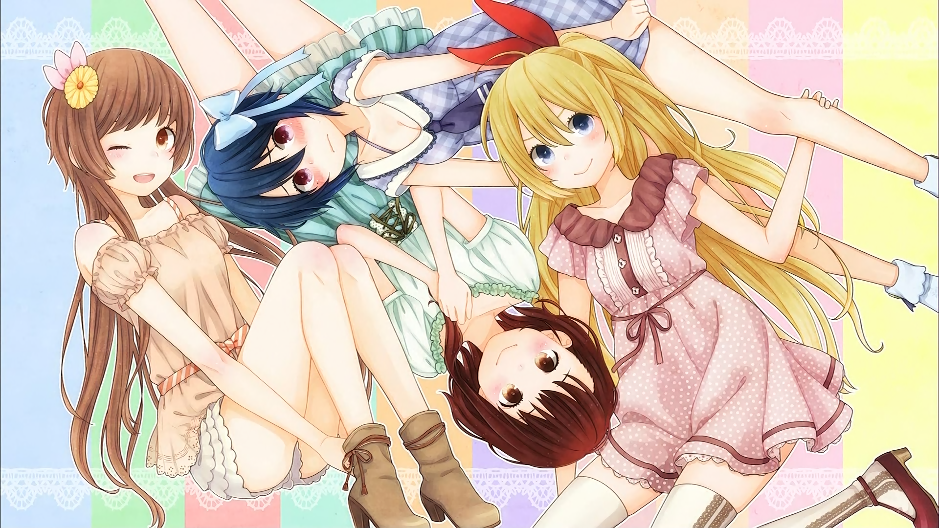 4 girls lying down HD Wallpaper