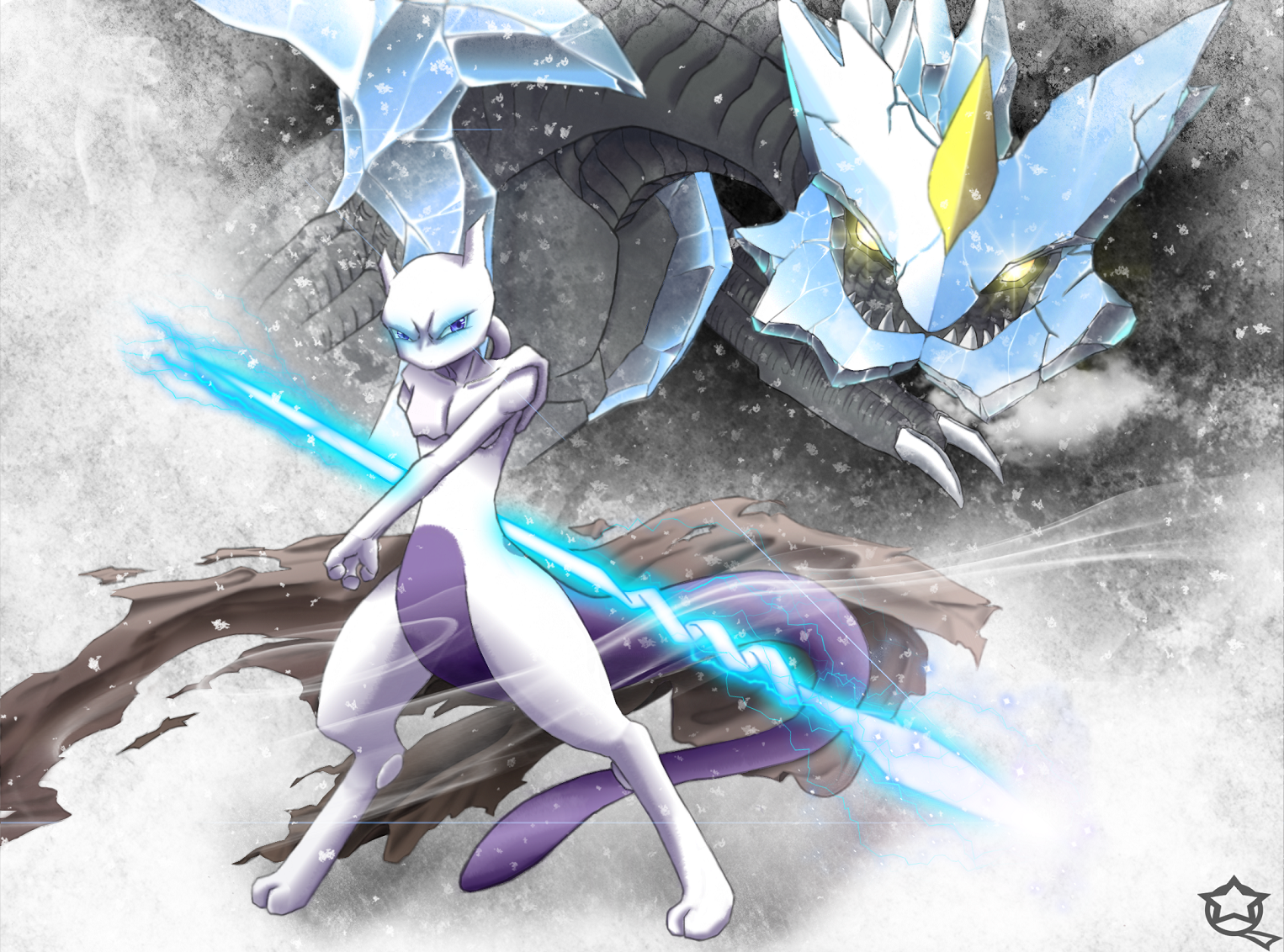 Mewtwo from Pokémon and Ice Dragon HD Wallpaper