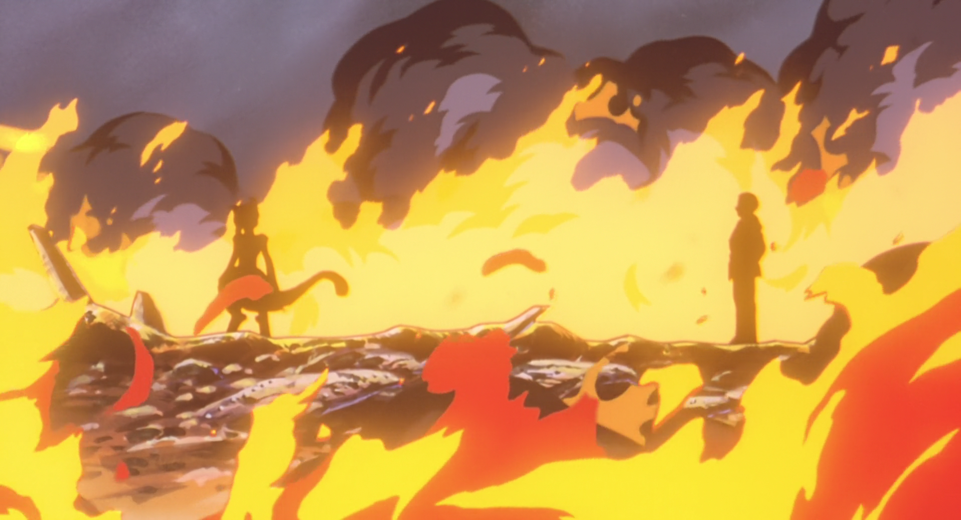 Mewtwo from Pokémon in a fiery landscape HD Wallpaper