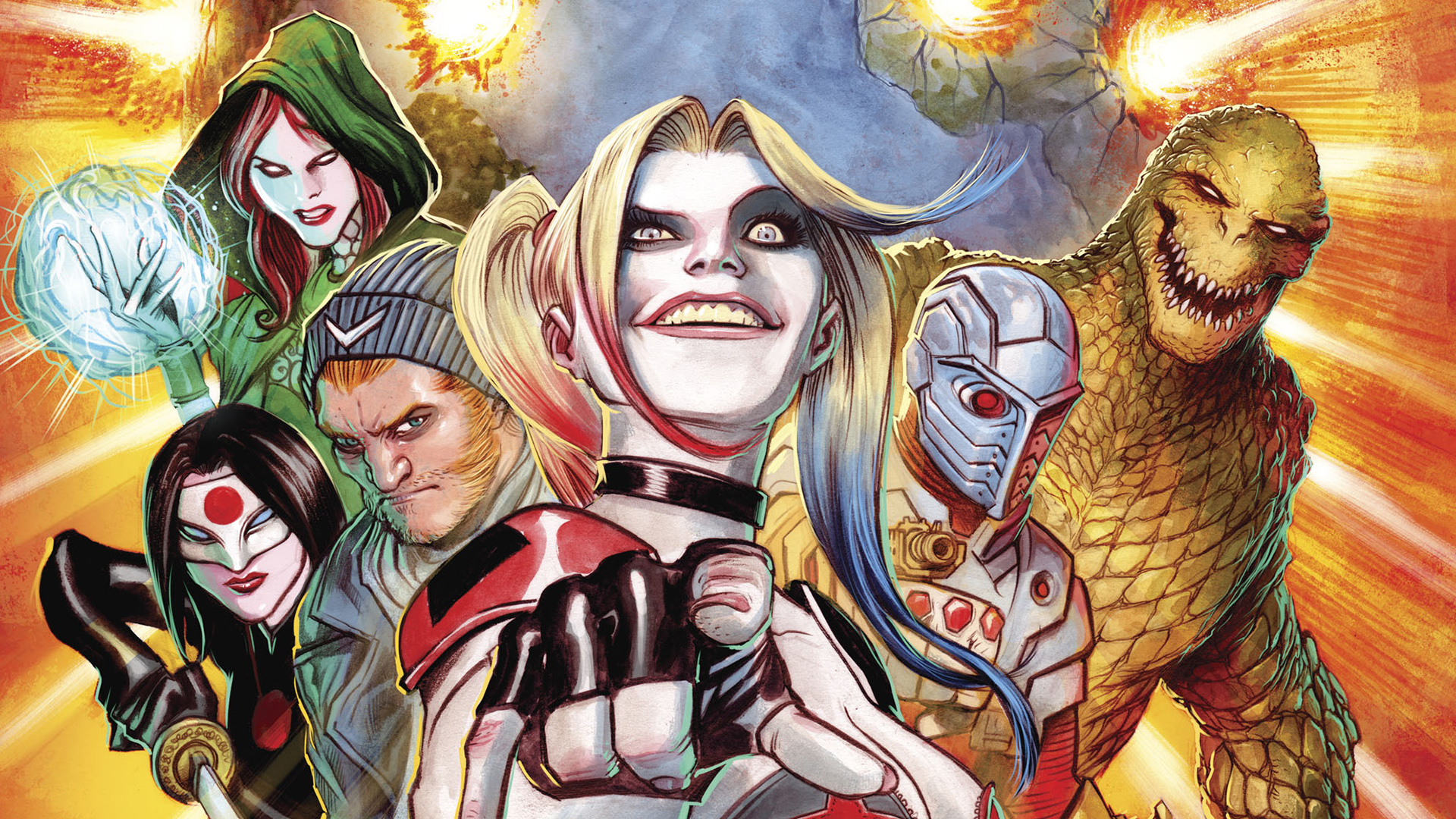 Suicide Squad characters including Harley Quinn and Deadshot HD Wallpaper
