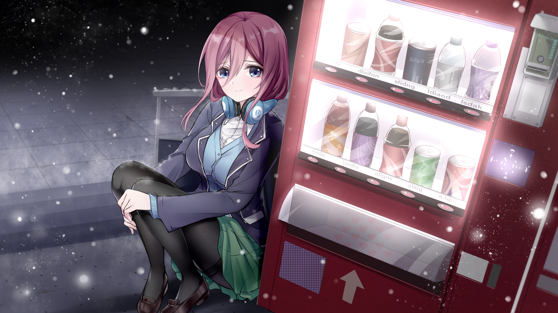 Miku Nakano Sitting by Red Vending Machine at Night HD Wallpaper